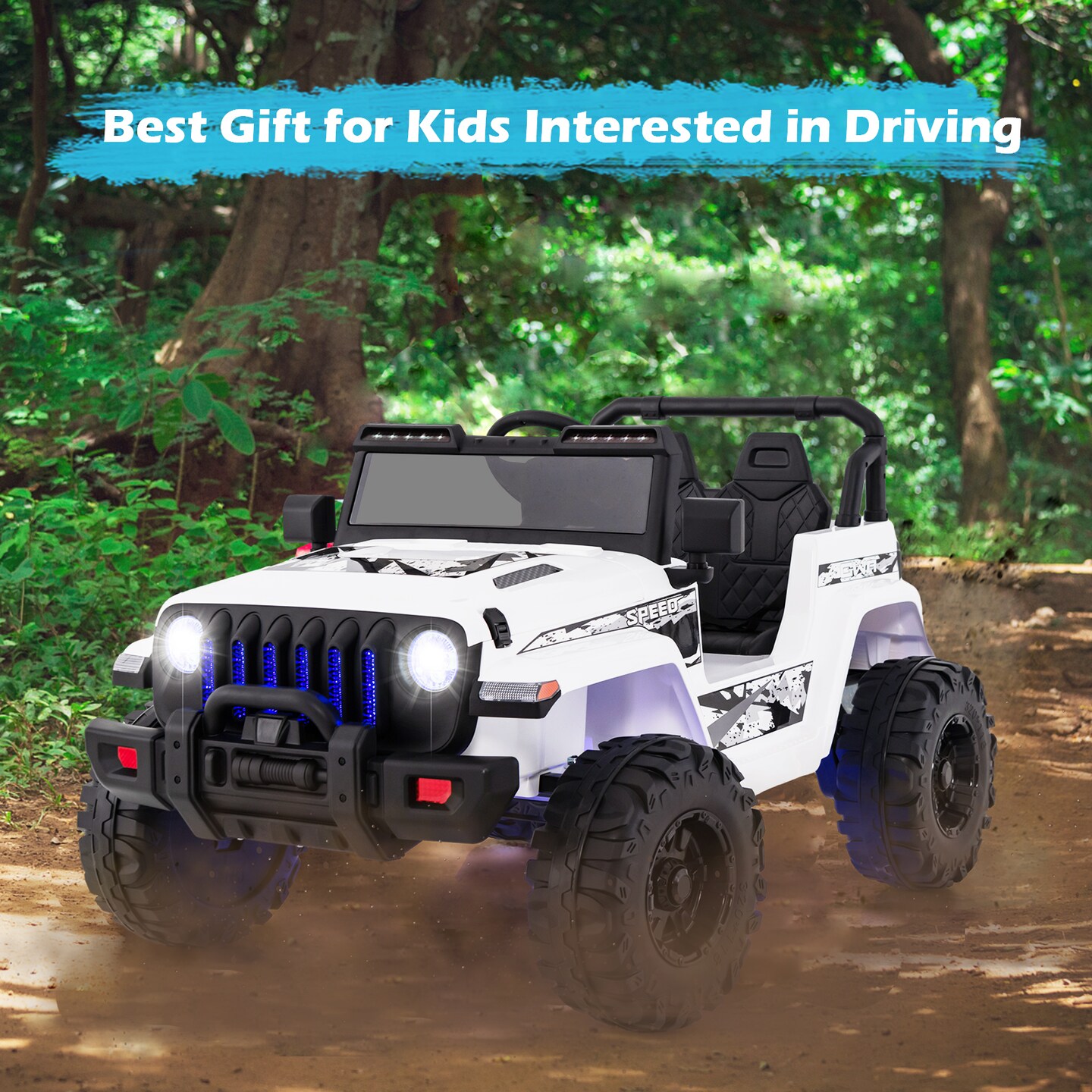 12V Kids Ride-On Car with Remote Control and Two-Speed Modes Music Player and LED Lights for Ages 3 Years