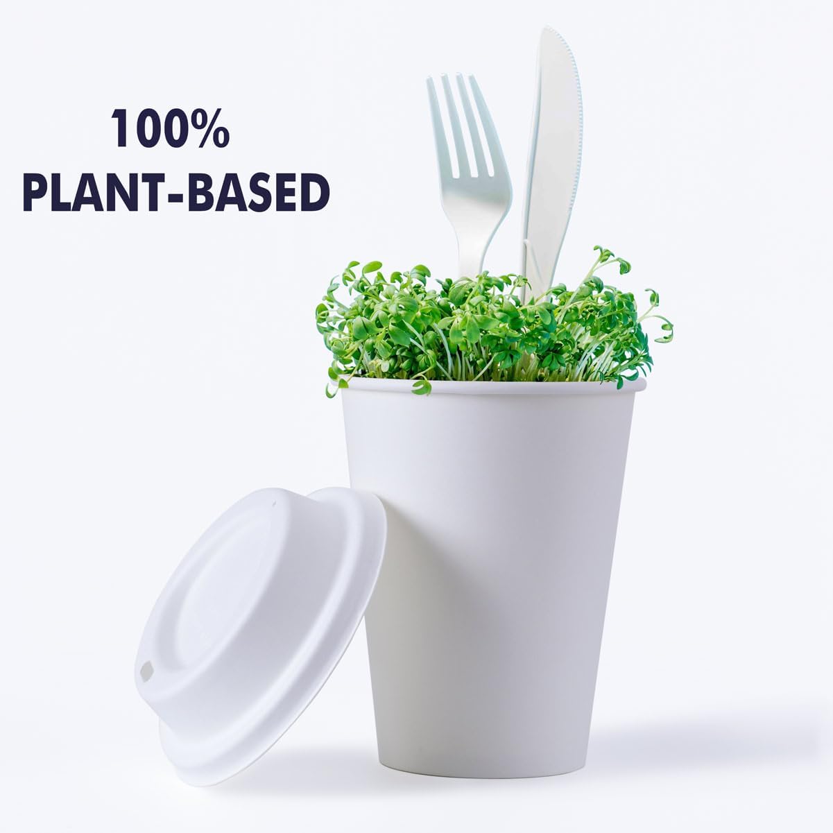 [50 pack] 12 oz Compostable Coffee Cups with Lids and Kraft Sleeves, Eco Friendly Disposable White Paper Cups Combo for Hot Beverage