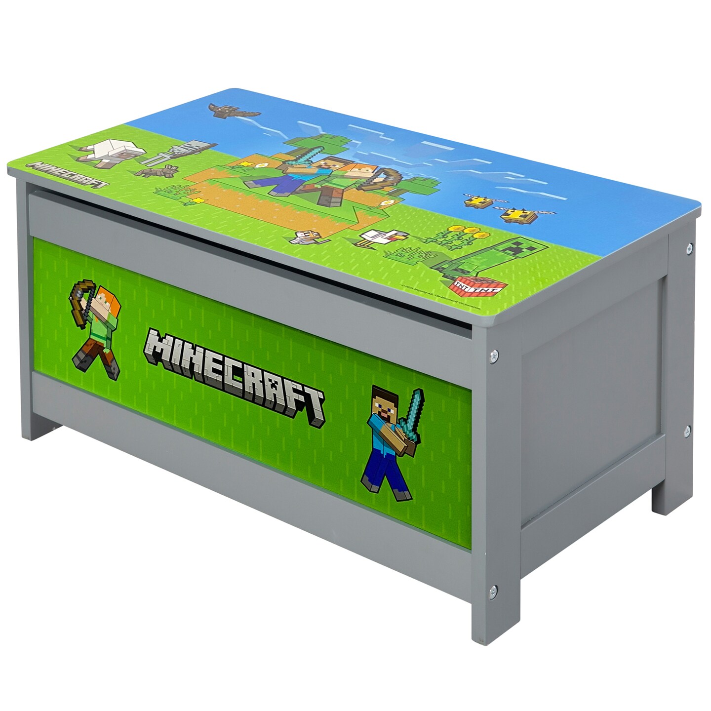 Minecraft: Storage Chest - Wooden Box, Toys-Games-Clothes, Seating &#x26; Organization, Minecraft Scene, Game Themed Decor, 23.6 x 12.6 x 11.8&#x22;, Licensed