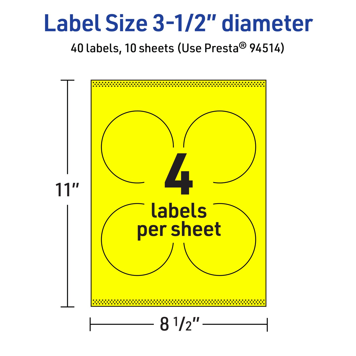 Avery Neon Yellow Paper Labels, 3.5&#x22; Diameter Round