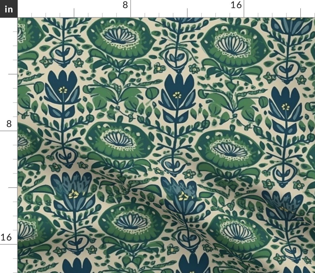 Floral Seashell Leaves Wood Block Custom Printed Fabric by Spoonflower Various Fabrics by the Yard or Fat Quarter