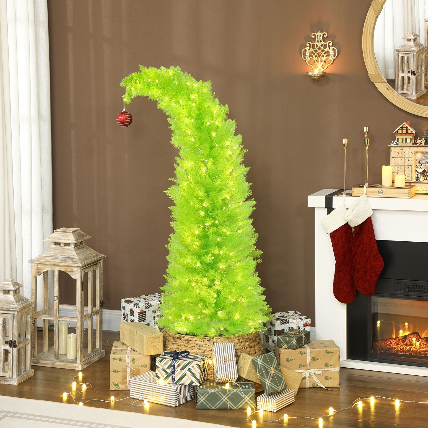 Edge Collections - 5' - Green - Prelit Whimsical Christmas Tree for Festive Decor - 1 Piece