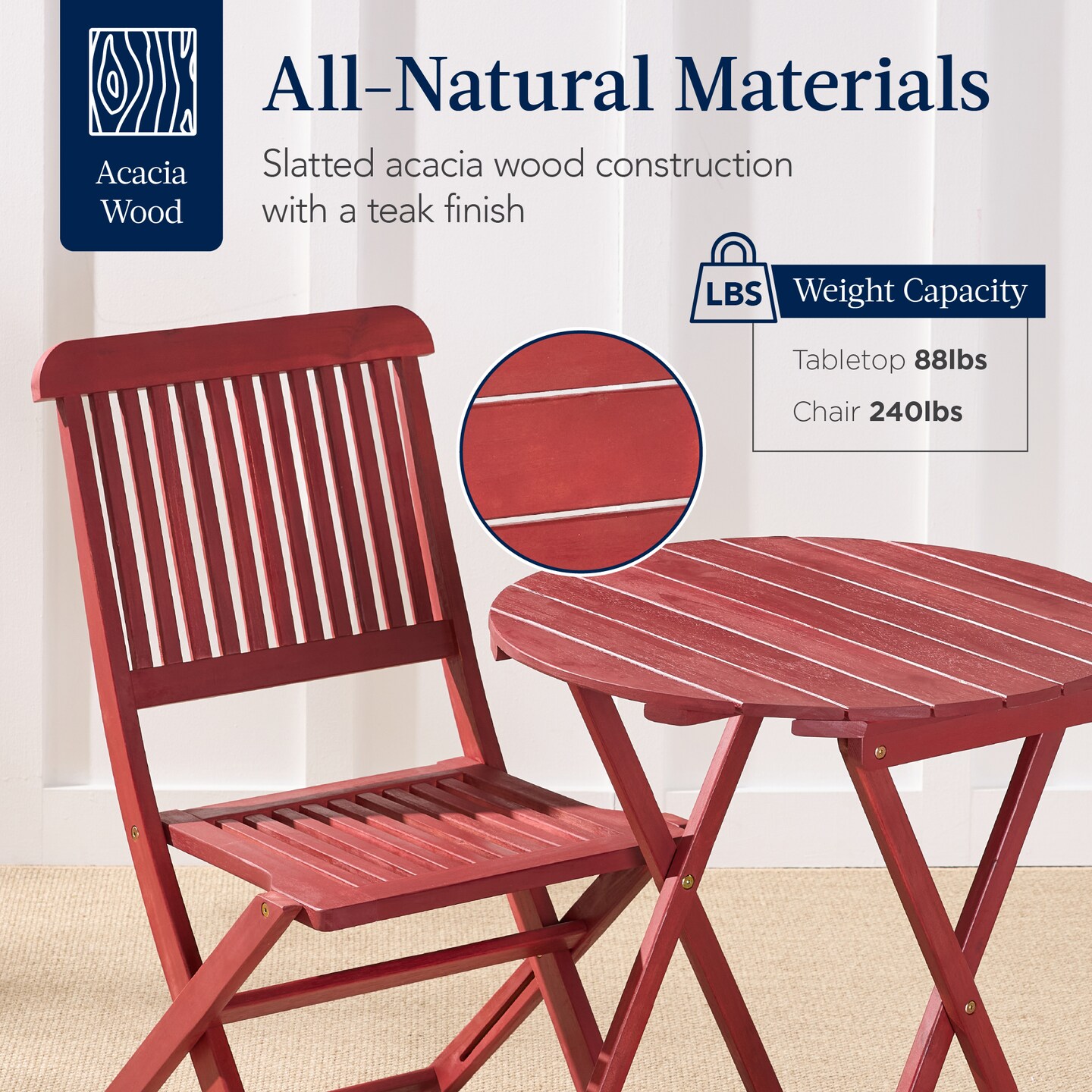 Best Choice Products 3-Piece Acacia Wood Bistro Set, Folding Patio Furniture w/ 2 Chairs, Table