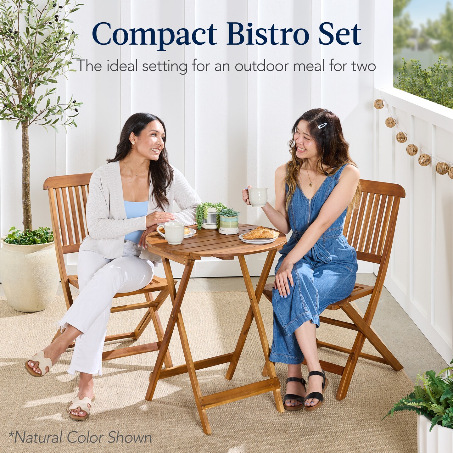 Best Choice Products 3-Piece Acacia Wood Bistro Set, Folding Patio Furniture w/ 2 Chairs, Table