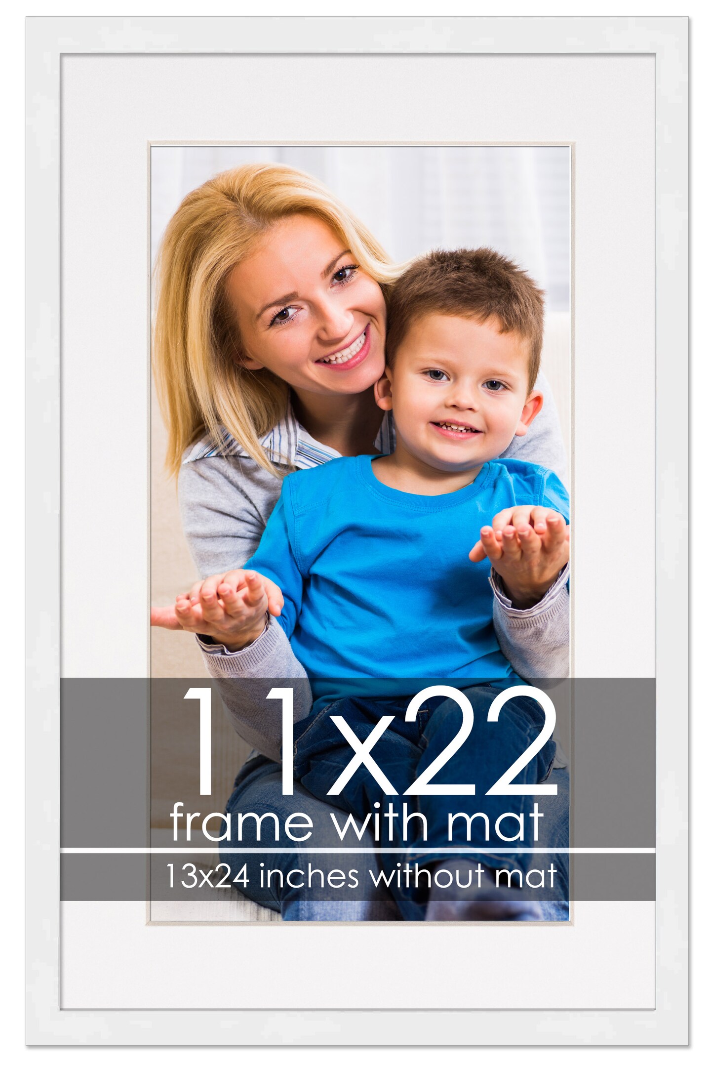 Modern White Frame with White Photo Mat, UV Acrylic Front, Foam Board Backing, 60 Sizes Available