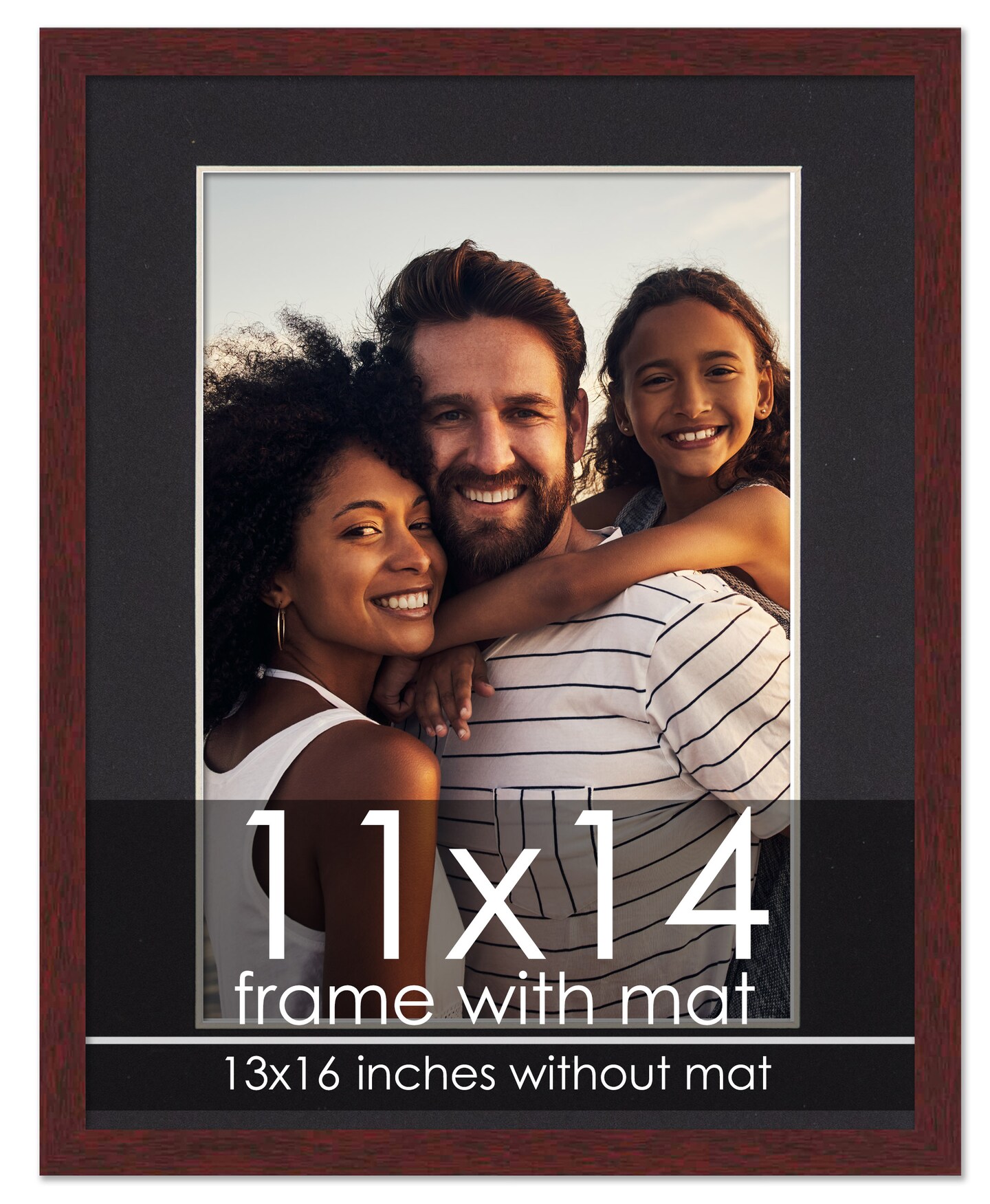 Brown Frame Wood Grain with Black Photo Mat, UV Acrylic Front, Foam Board Backing, 60 Sizes Available