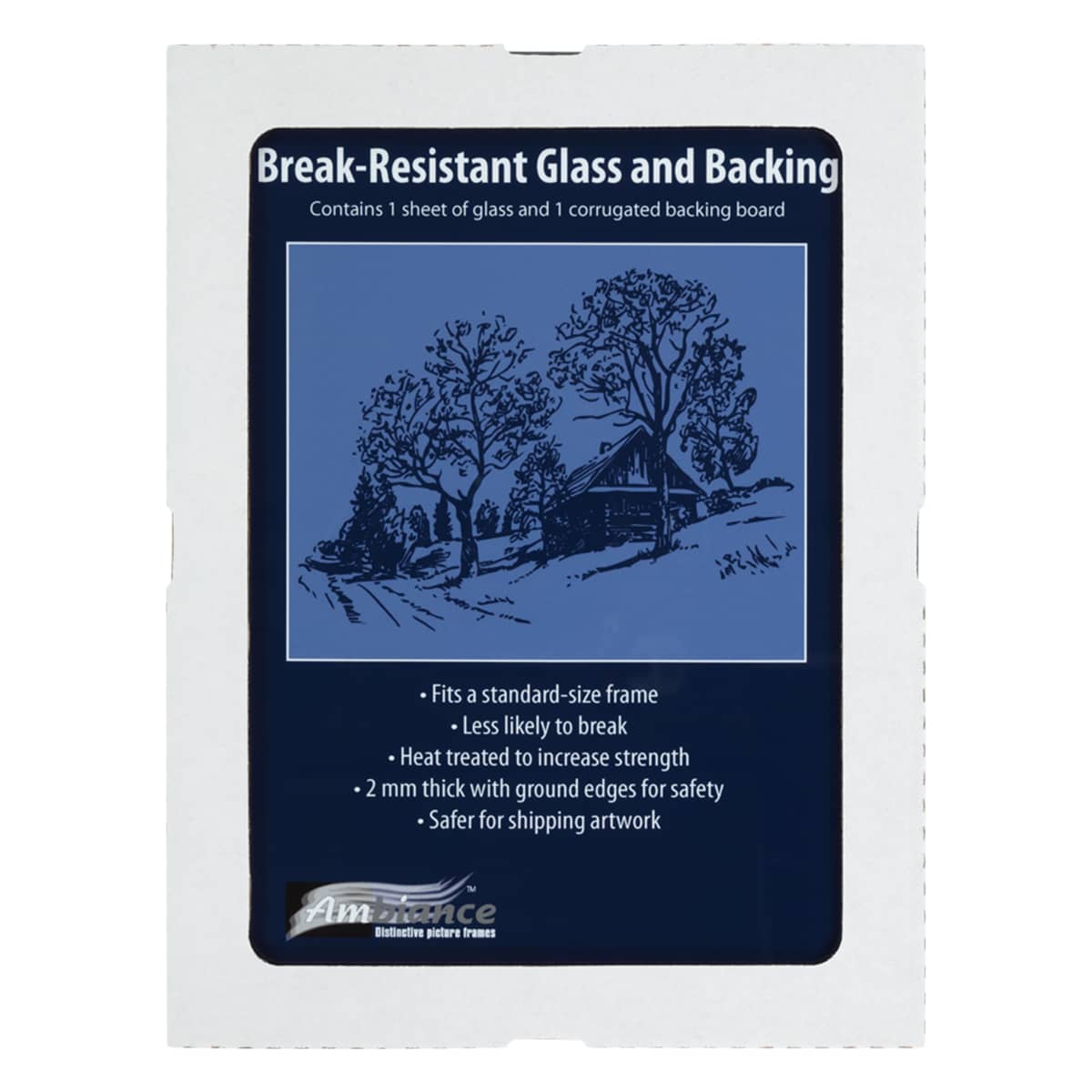 Ambiance Break-Resistant Picture Frame Glass and Backing 18"X24" for Replacement or Empty Frames, 2mm Thick, Rounded Edges for Safe Handling, White Corrugated Cardboard