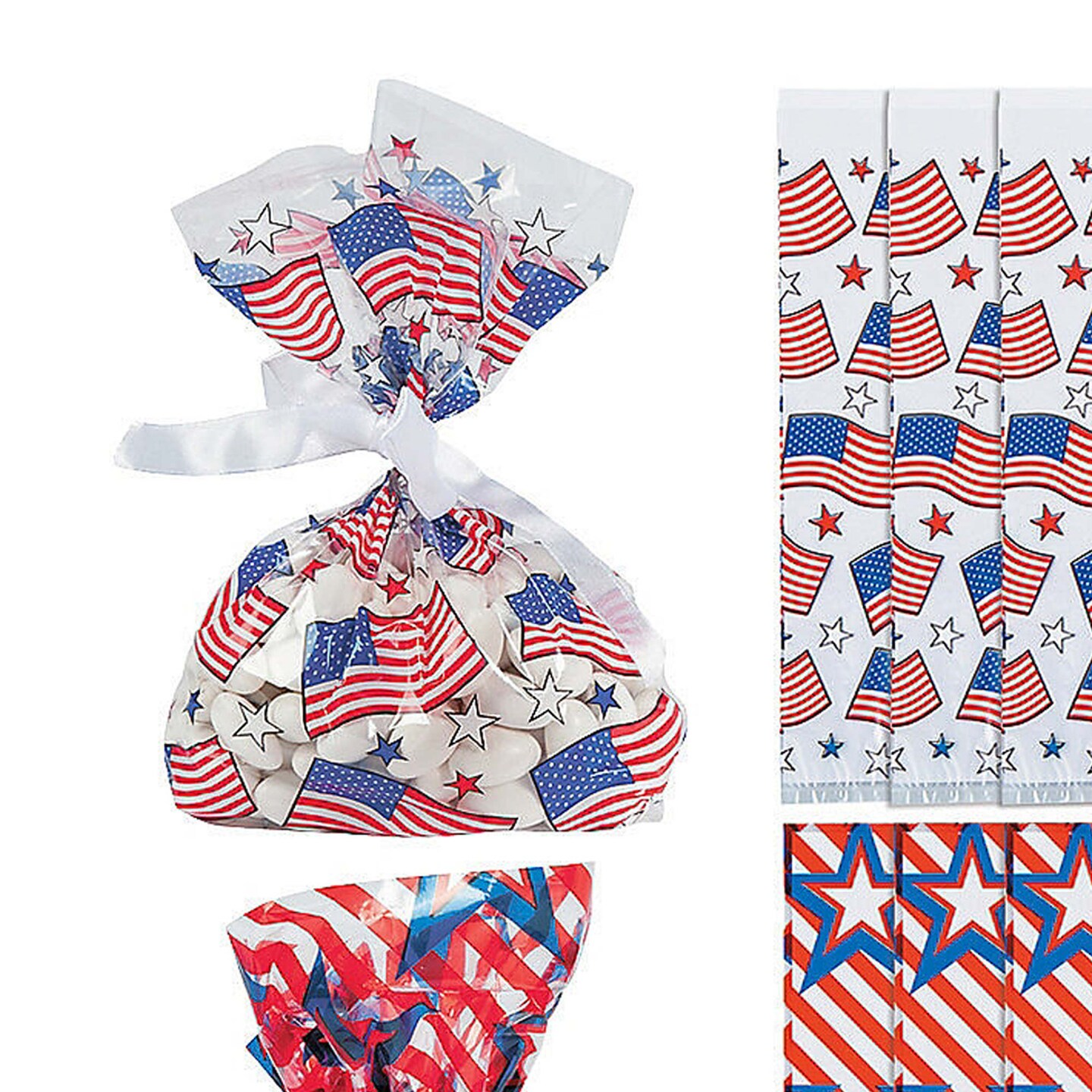 4th of July 5 x 11 Patriotic Cellophane Bag Assortment 36 Pieces