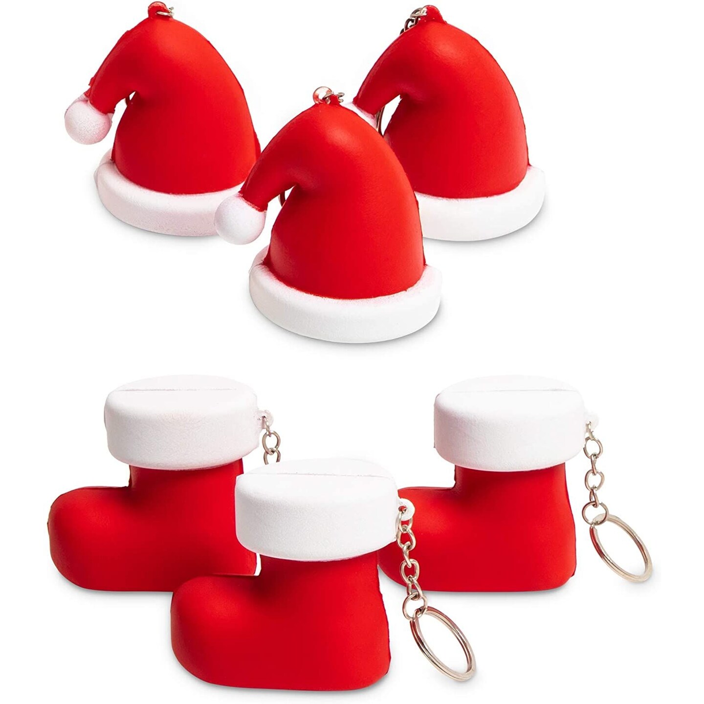 Squishy Christmas Keychains, Stocking Stuffers with Santa Boot and Hat (6 Pack)