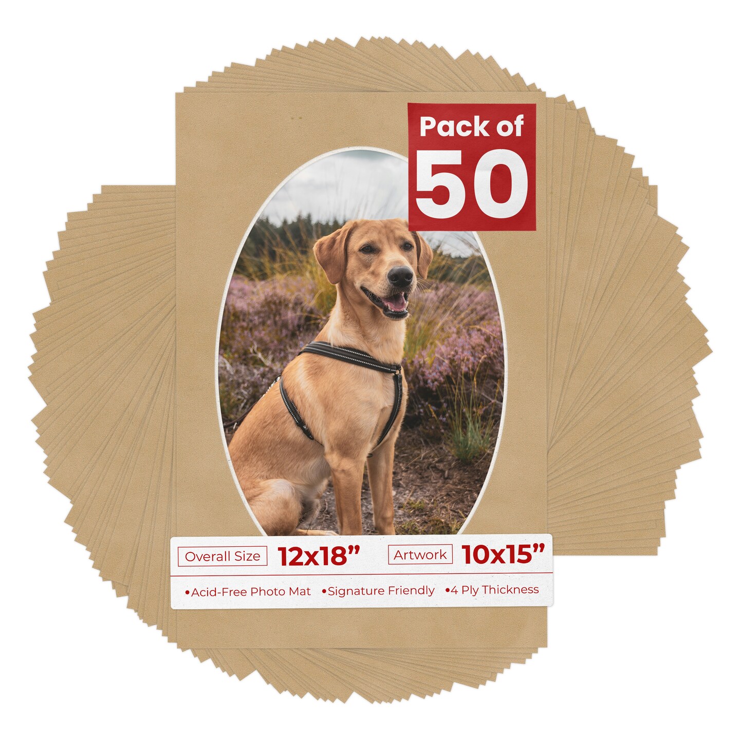 Beige Suede Mat Board for 12x18 Frames - Oval Opening for 10x15 Photos