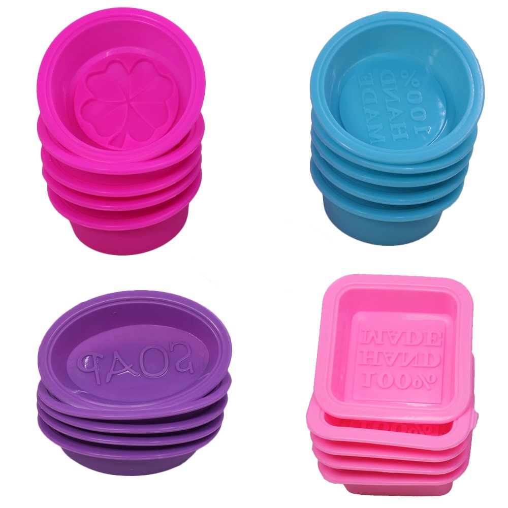 20 Pieces Silicone Soap Making Molds, Square Round Oval Shaped, FineGood Soft Cupcake Muffin Baking Pan for DIY Homemade Craft, Food Grade - Pink, Blue, Rose Red, Purple