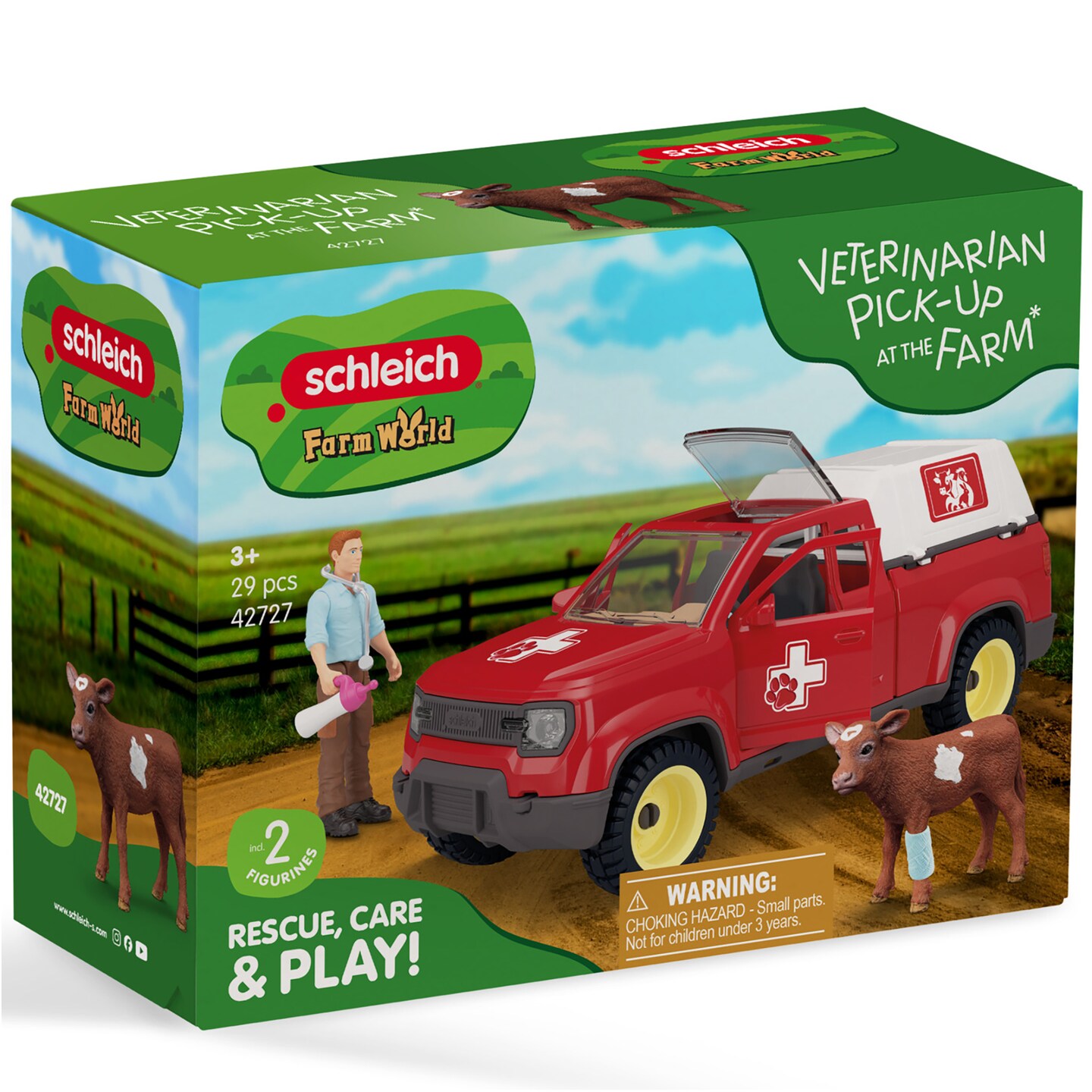 Schleich Farm World: Veterinarian Pick-Up At The Farm - 29pc Medical Vehicle Playset, Farmer & Longhorn Cow Figures, Animal Care Accessories, Kids 3+
