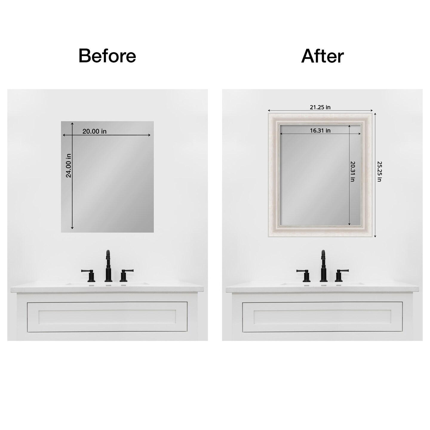 Amanti Art Mirror Makeover Bathroom Mirror Frame Border Kit - Fully Assembled Peel and Stick Frame - Mirror NOT Included - Trio Trim