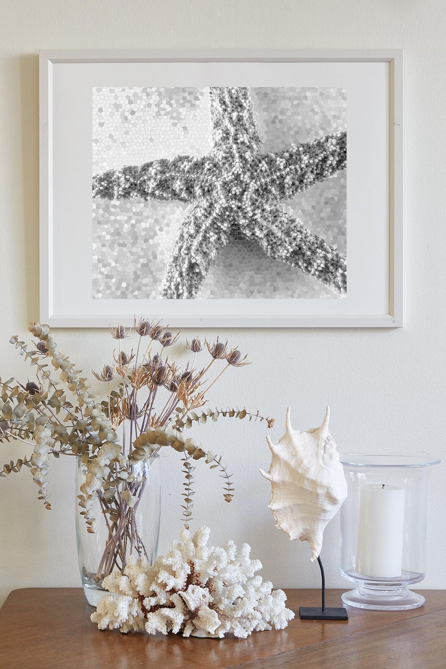 Black and White Photograph of Starfish as Bath Decor Ocean Inspired Art Print product 2