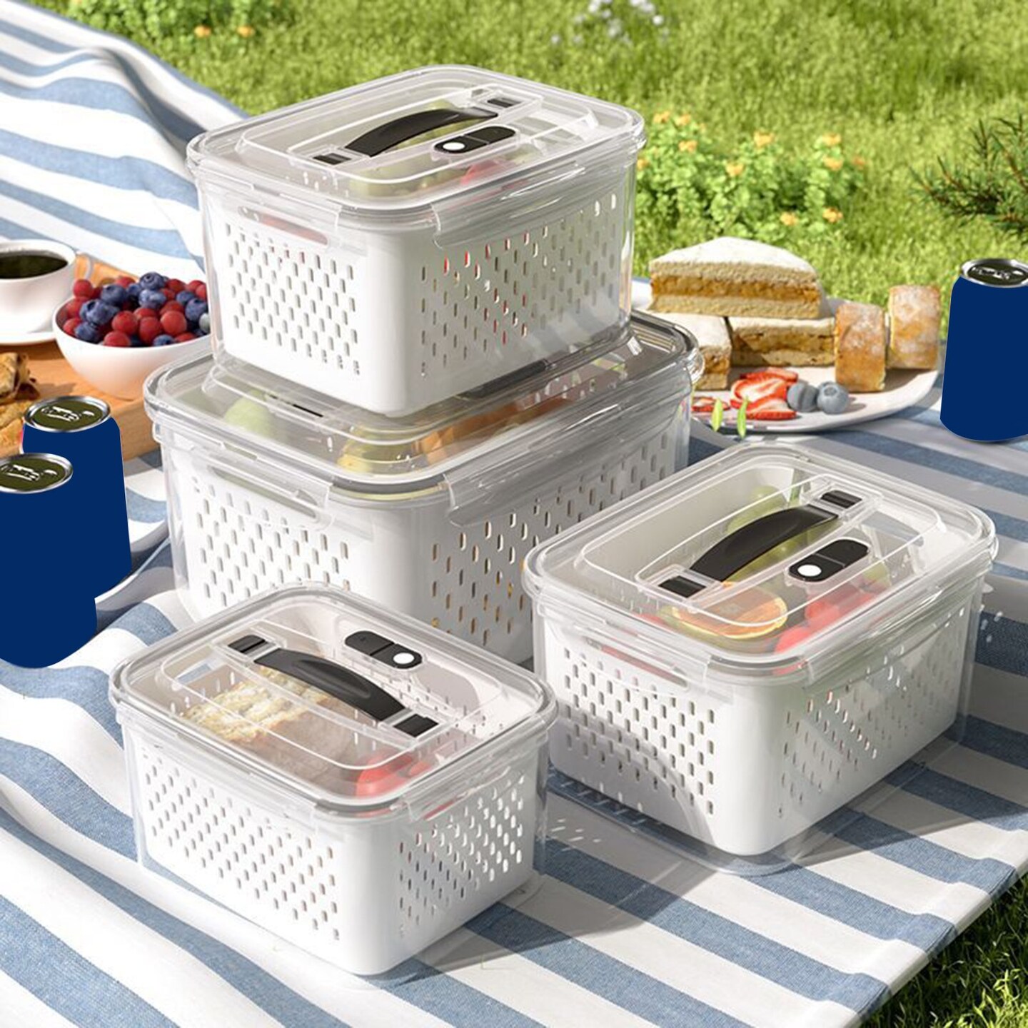 3/4/5Pcs Food Storage Box Large Capacity Double-Layer Design Food Grade Bpa Free Fridge Vegetables Fruits Container With