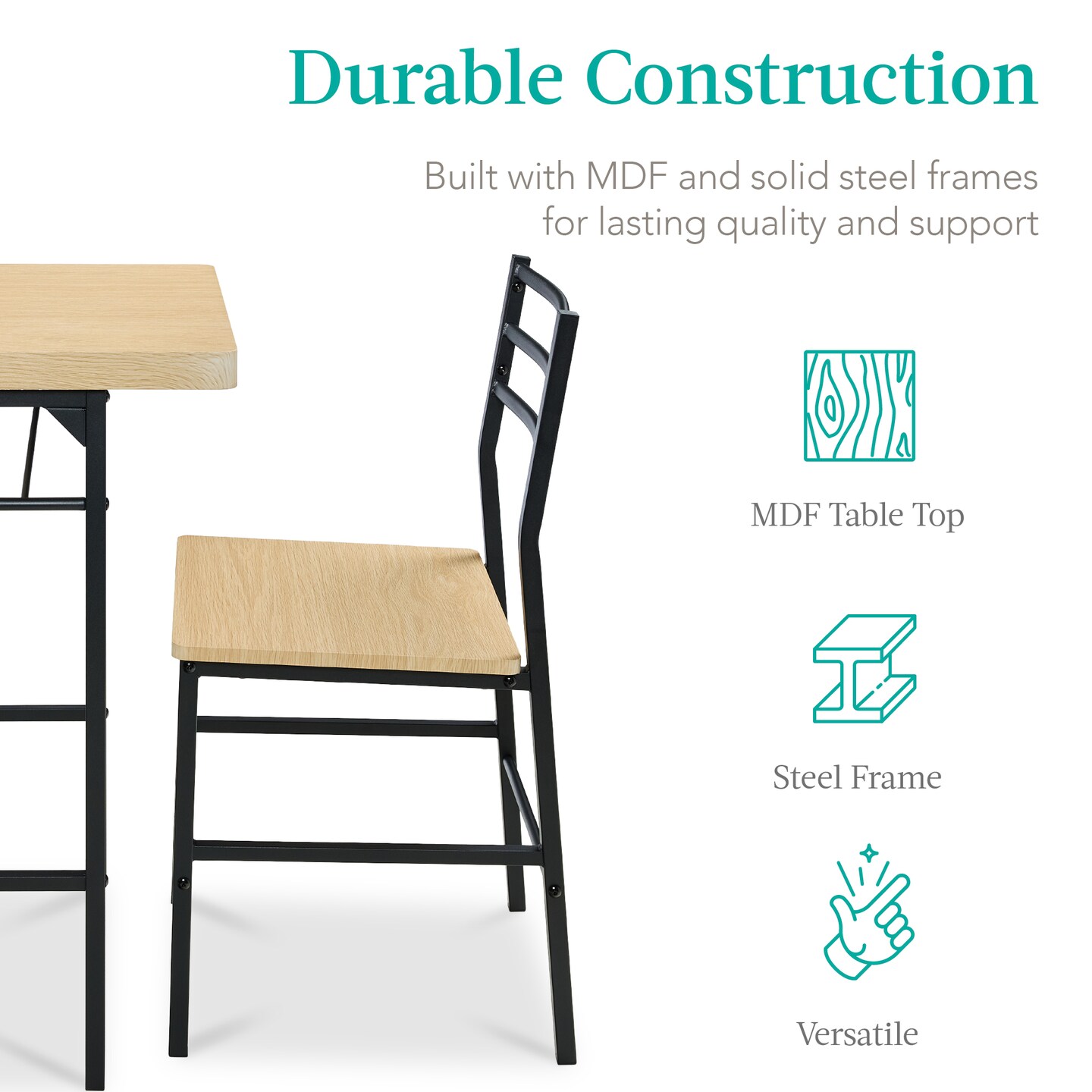 Best Choice Products 3-Piece Modern Dining Set, Square Table &#x26; Chairs Set w/ Steel Frame, Built-In Storage Rack