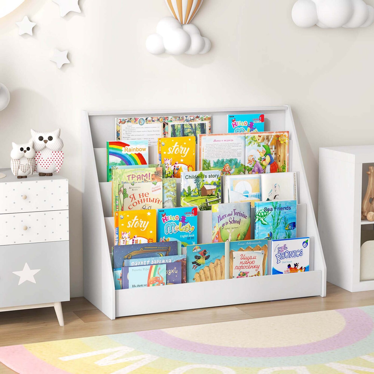Costway 5 Tier Kids Bookshelf with Anti-Tipping Device Kids-friendly Height for Bedroom Natural/Brown/White