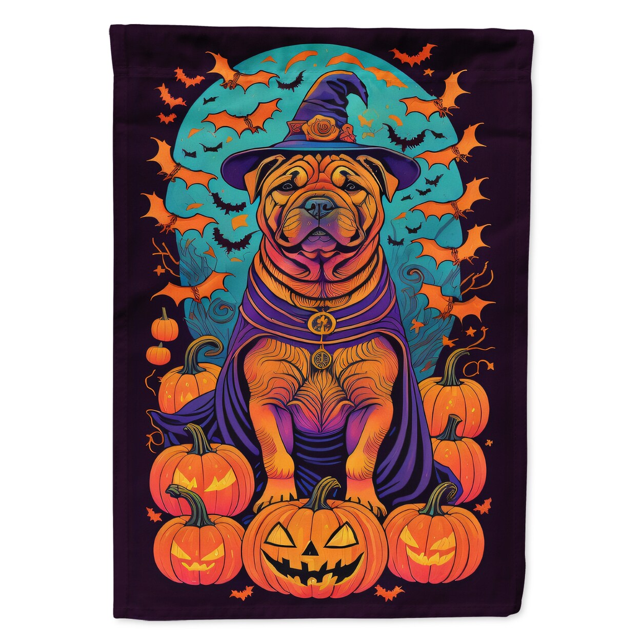 Shar Pei Witchy Halloween House Flag
