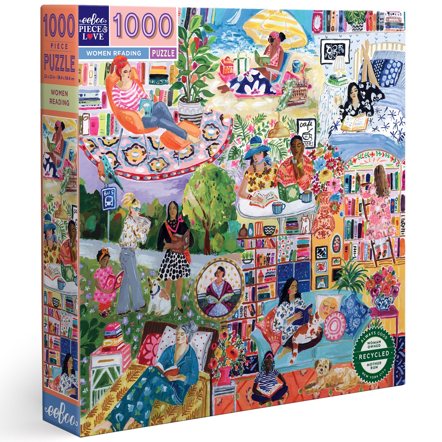 eeBoo Piece &#x26; Love: Women Reading - 1000 Piece Puzzle - Square Adult Jigsaw, 23x23&#x22;, Includes Image Reference Insert, Glossy High-Quality Pieces