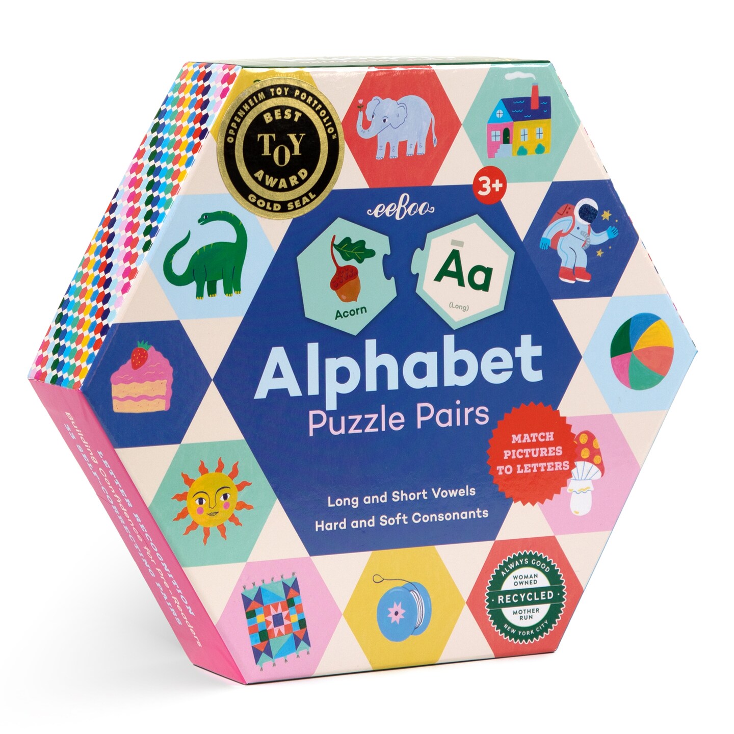 eeBoo: Hexagon Puzzle Pairs - Alphabet - 33 Pairs, Match Pictures To Letters, A Pre-Reading Activity, Educational Preschool Learning, Kids Ages 3+