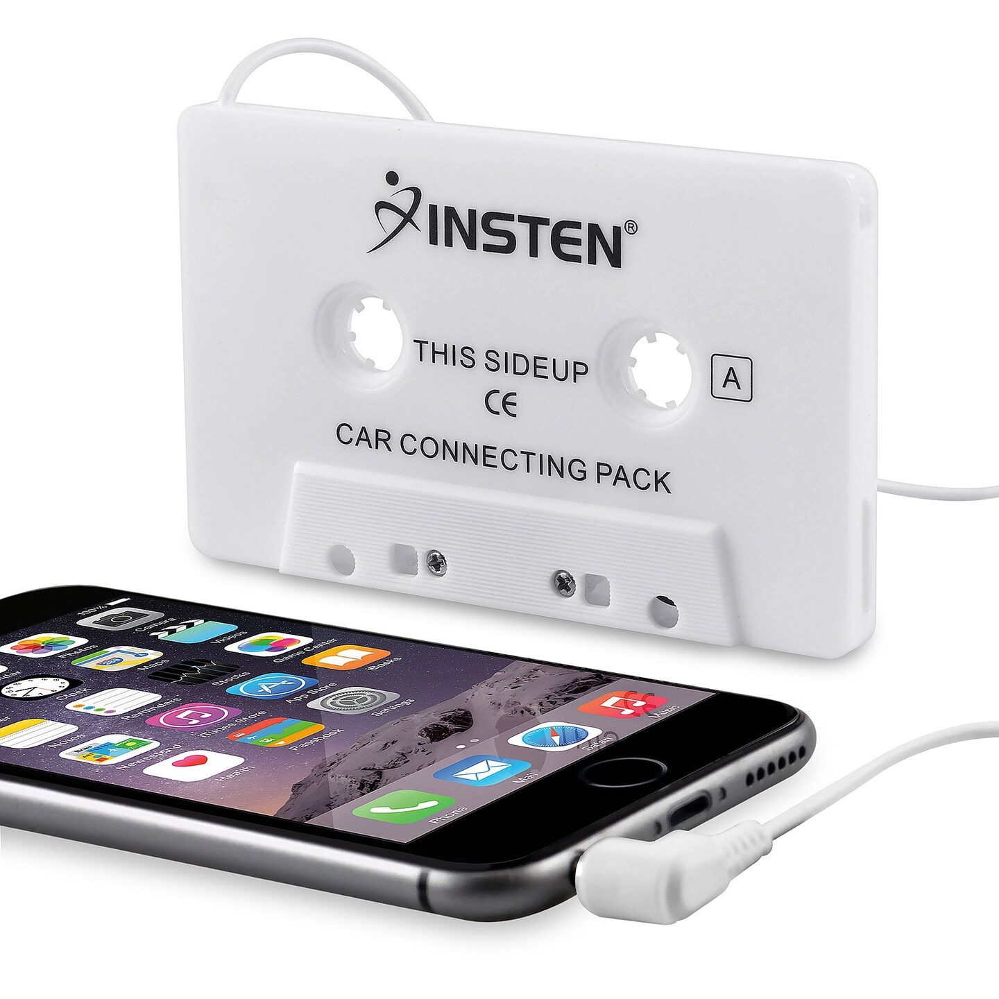 Insten Universal Car Audio Cassette Adapter, White for Apple iPad Mini 5 iPad Air 2019 iPhone 6 6s Samsung Galaxy S10 S10+ S9 S9+ Plus S8 S7 Note 5 4 LG K20 Plus K8v K7 Stylo 3 G4 G3 HTC One M7 M8 M9