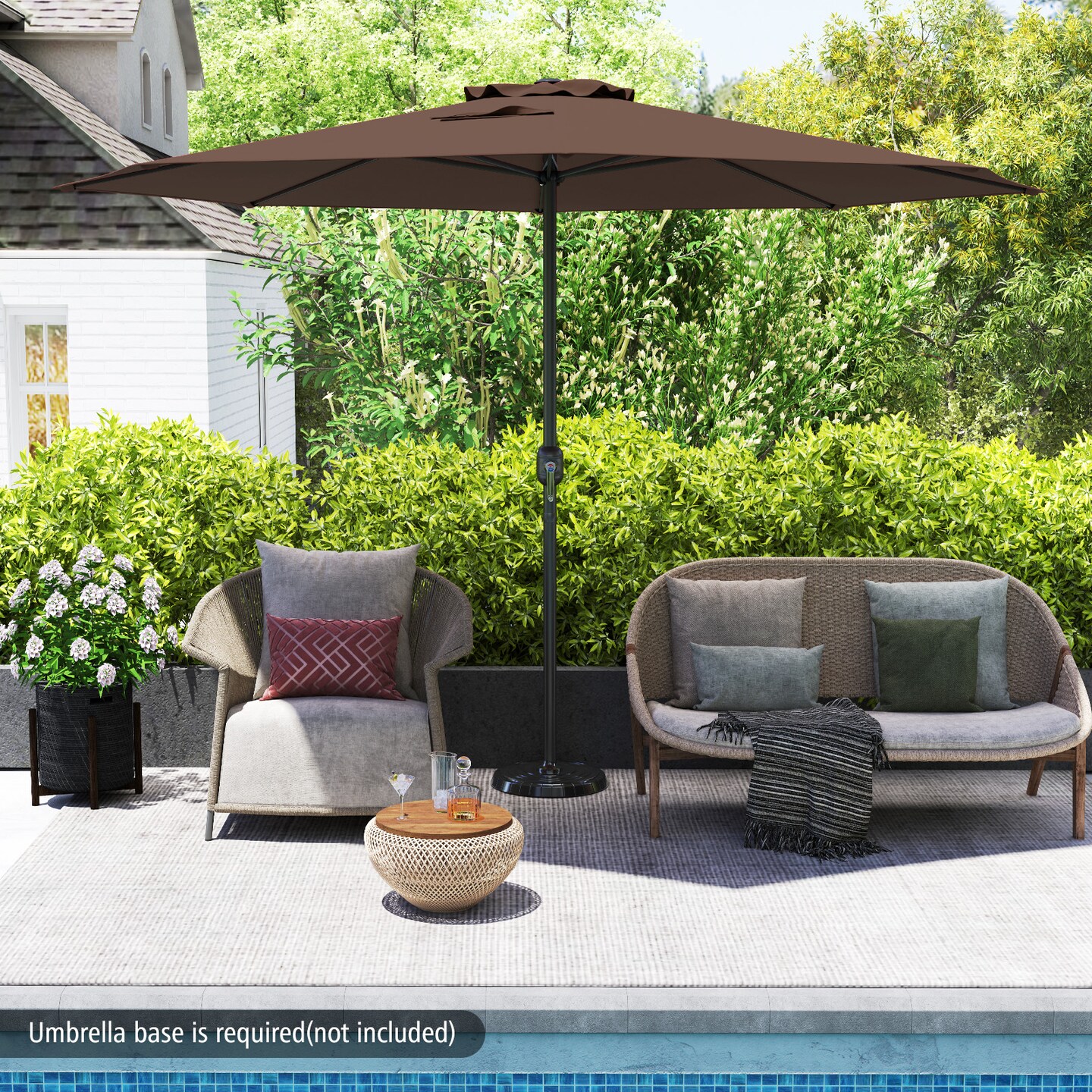 12 Feet Patio Umbrella, Fabric, Crank Handle, 8 Sturdy Ribs, Outdoor Shade for Garden &#x26; Deck