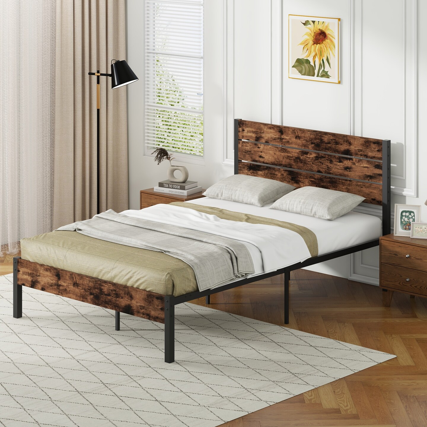 Platform Bed Frame with High Headboard and Mute Bar Perfect for Dorms or Kids