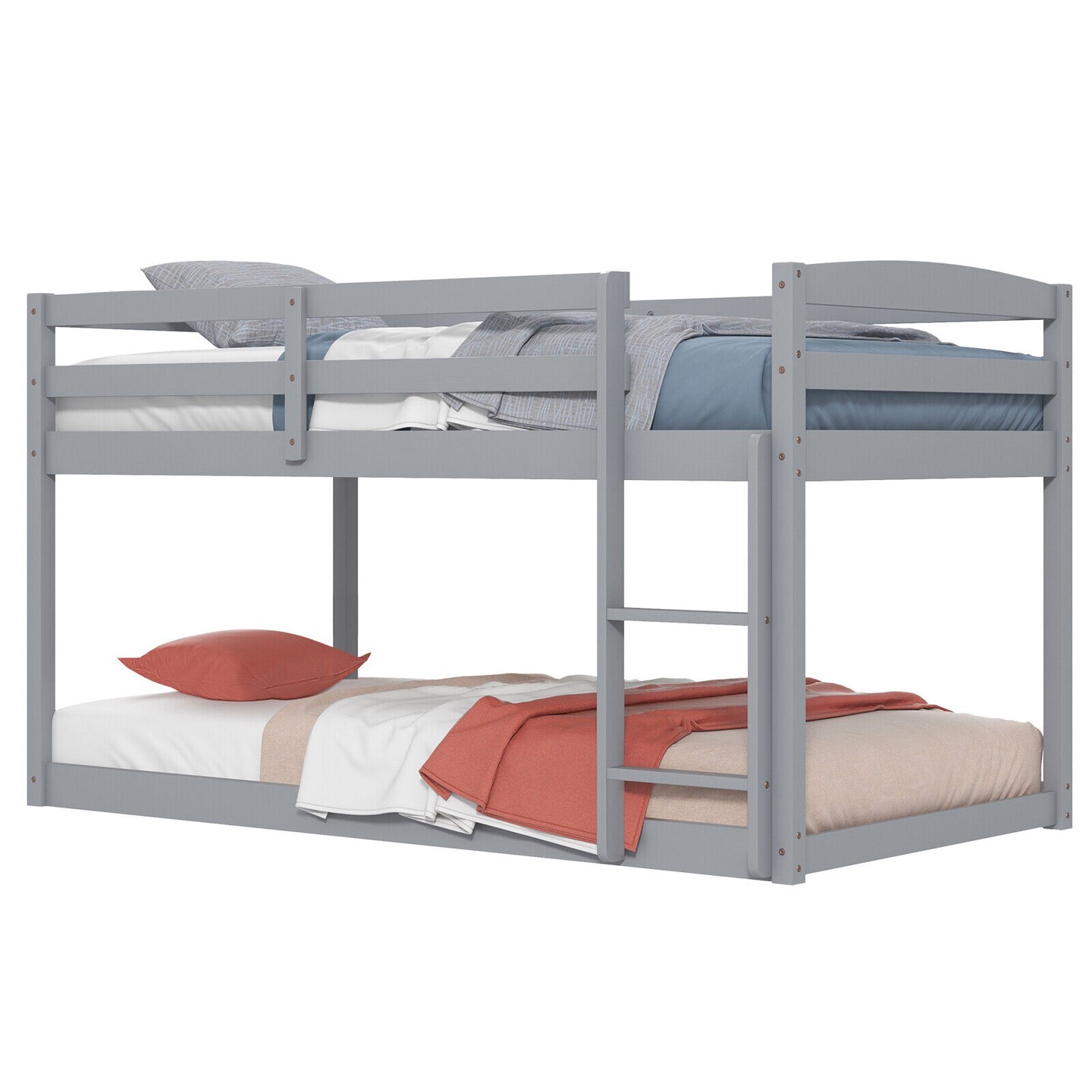 Metal Twin Size Bunk Bed with High Guardrails and Integrated Ladder for Safety and Easy Access