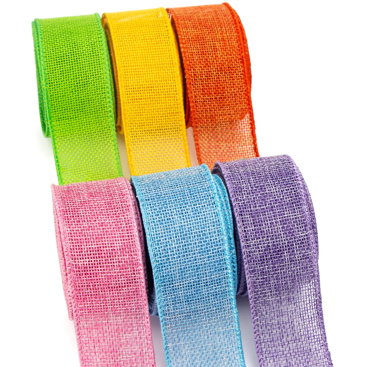 Easter Burlap Ribbon-Pink/Blue/Lavender/Apple Green/Yellow/Orange Wired Ribbon 1.5 Inch x 6 Colors Total 30 Yard Easter Ribbon for Crafts Wreaths Big Bow Wrapping Outdoor Decoration