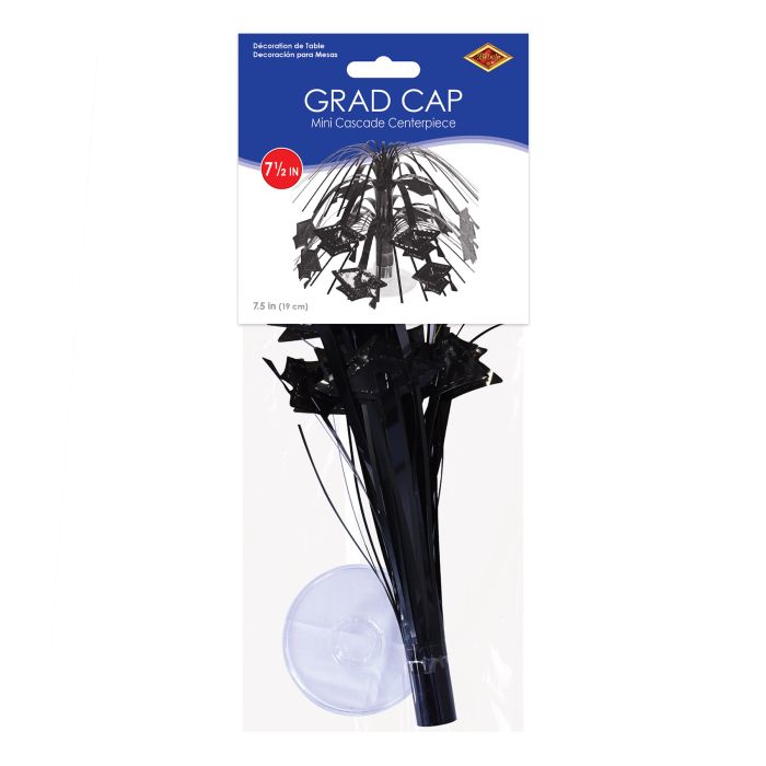 12 Pack Beistle Black Grad Cap Mini Cascade Centerpiece
