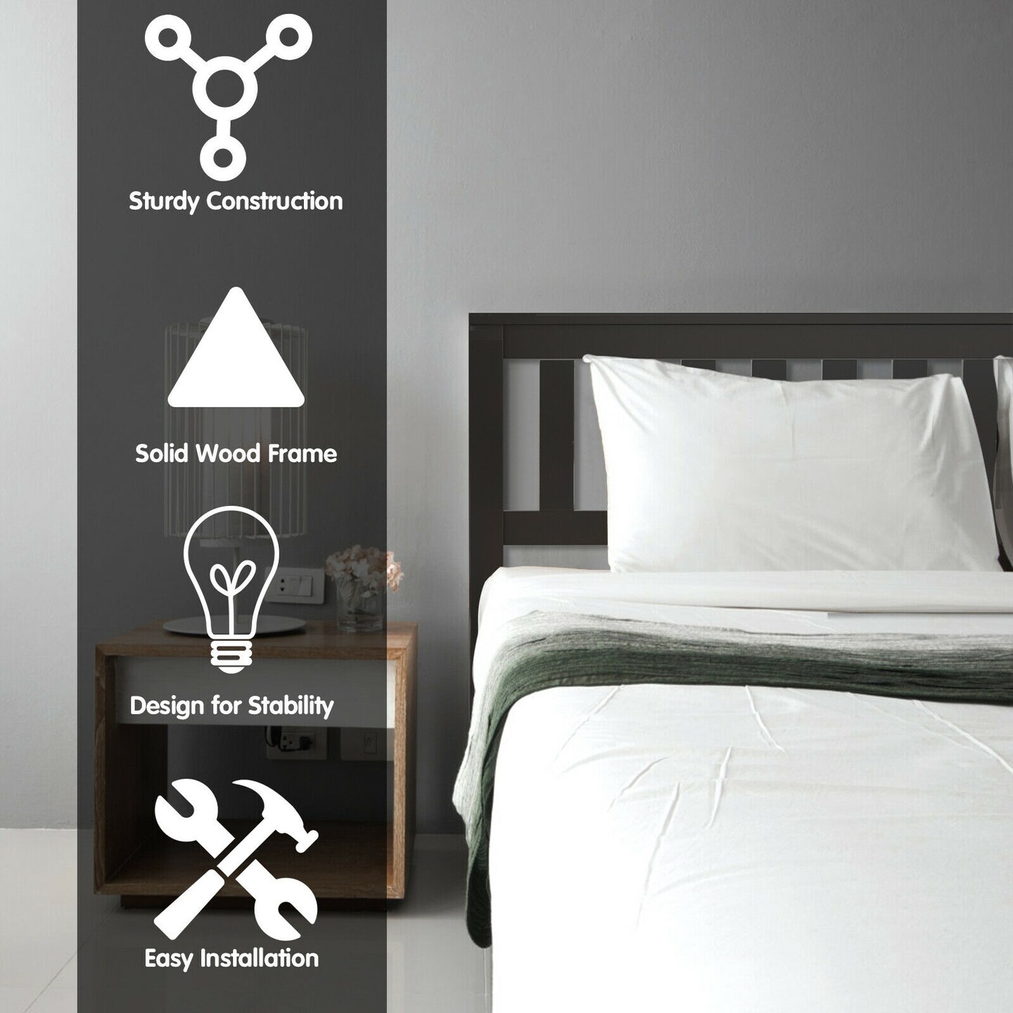 Wood Platform Bed with Headboard - Twin/Full/Queen Size, Sturdy Frame, Modern Design