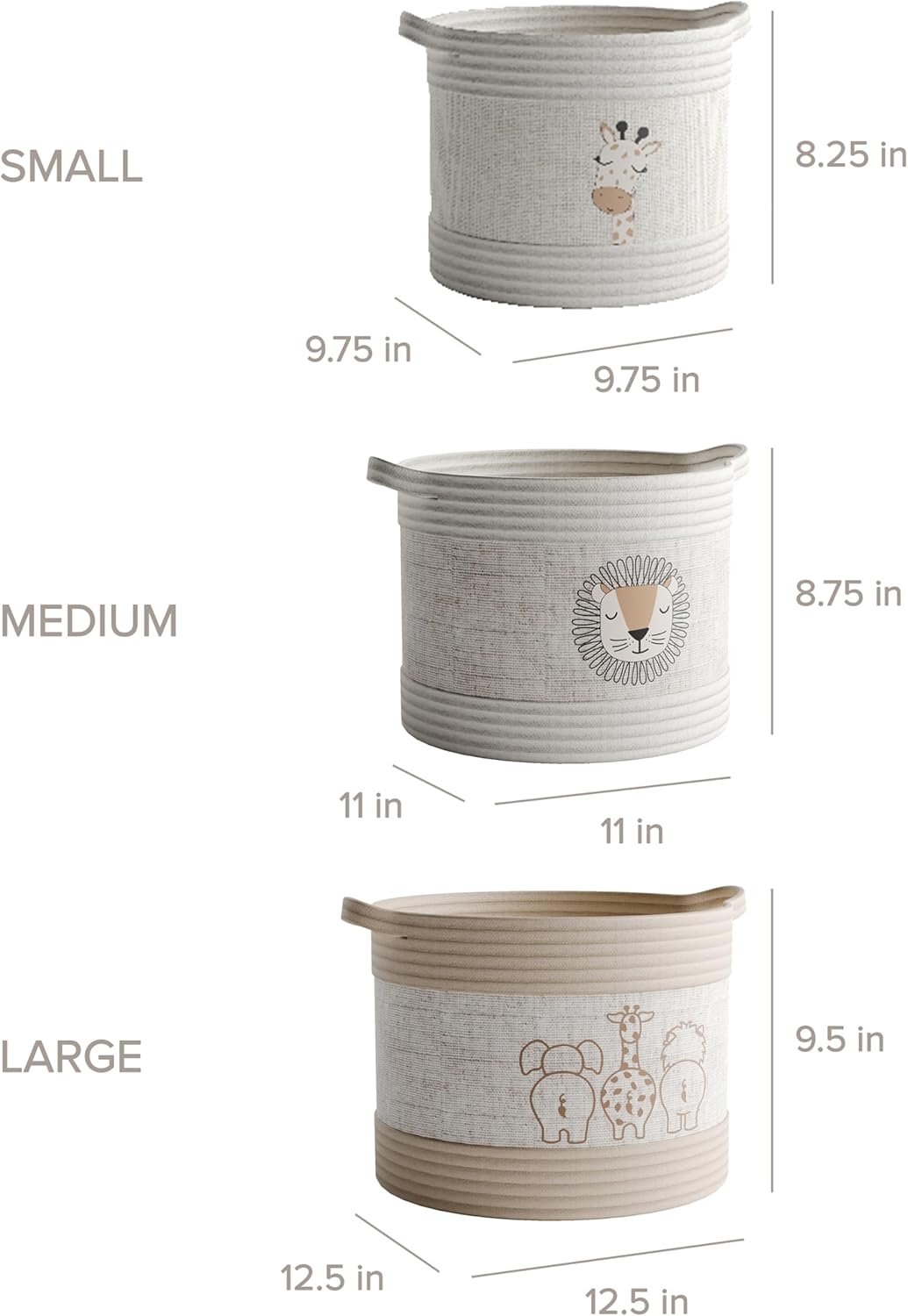 3 Set Decorative Summer Storage Baskets with Safari Animal Prints