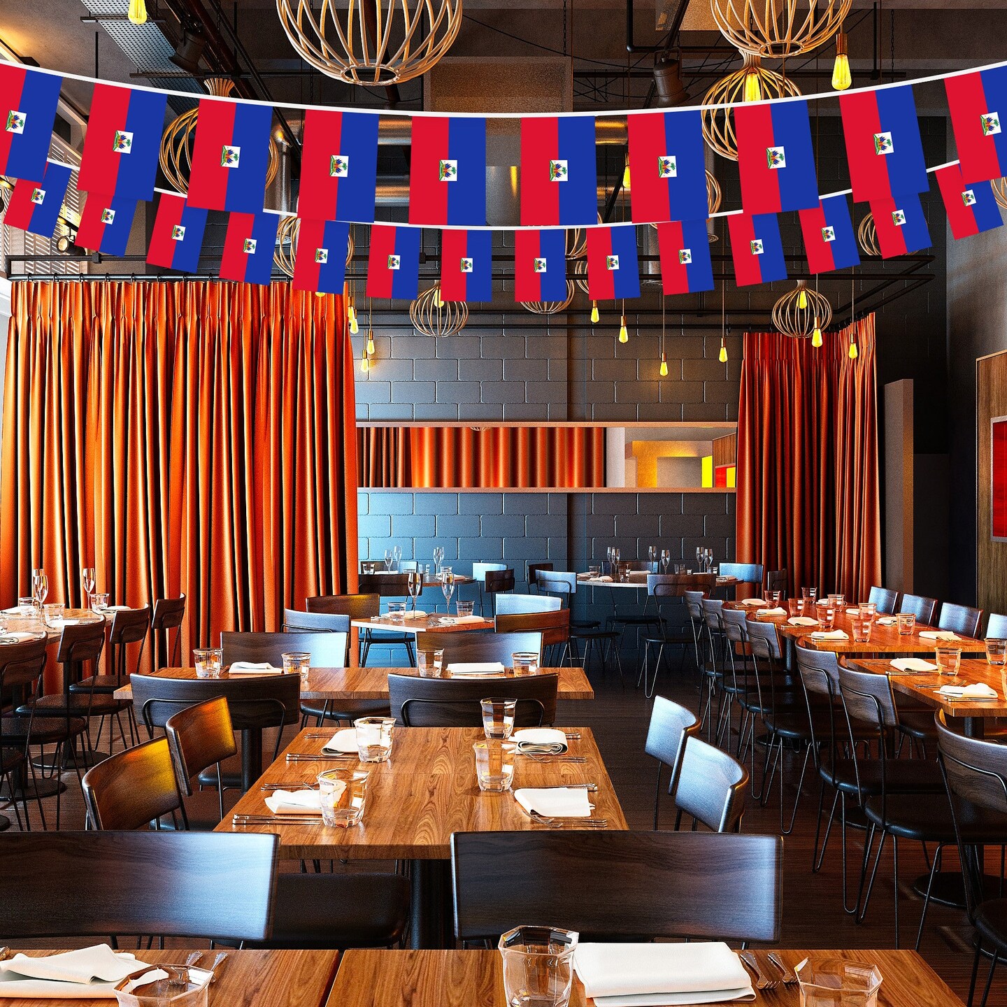 G128 Haiti Haitian Bunting Banner | Flag 8.2 x 5.5 Inch, Full String 33 Feet | Printed 150D Polyester, Decorations For Bar, School, Festival Events Celebration