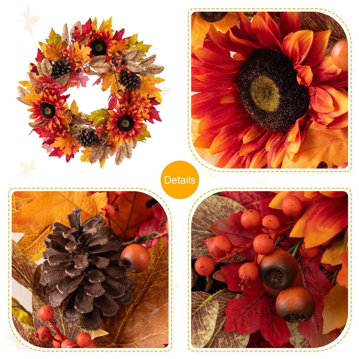 Fall Sunflower Pinecone and Berry 36&#x22;H Porch Tree &#x26; 24&#x22;D Wreath