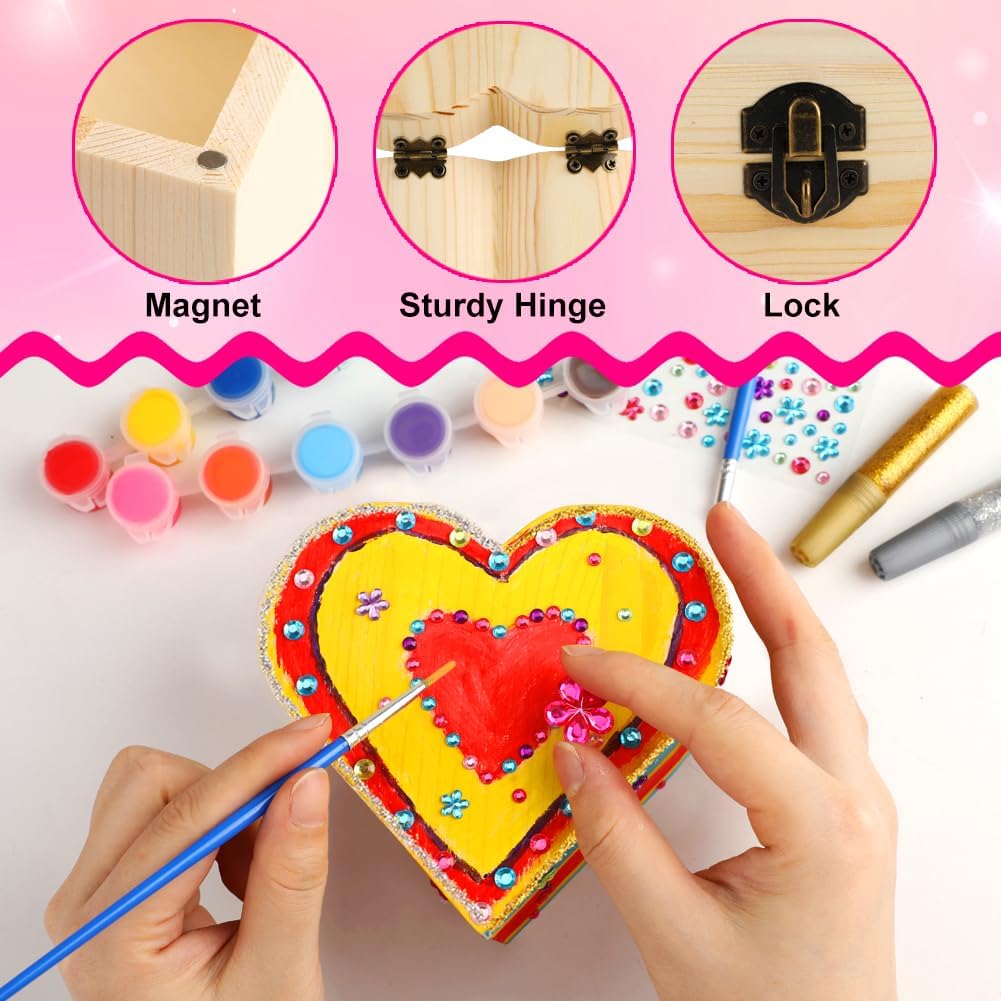 2 Pack DIY Wooden Jewelry Box Art Craft Supplies Painting Kit