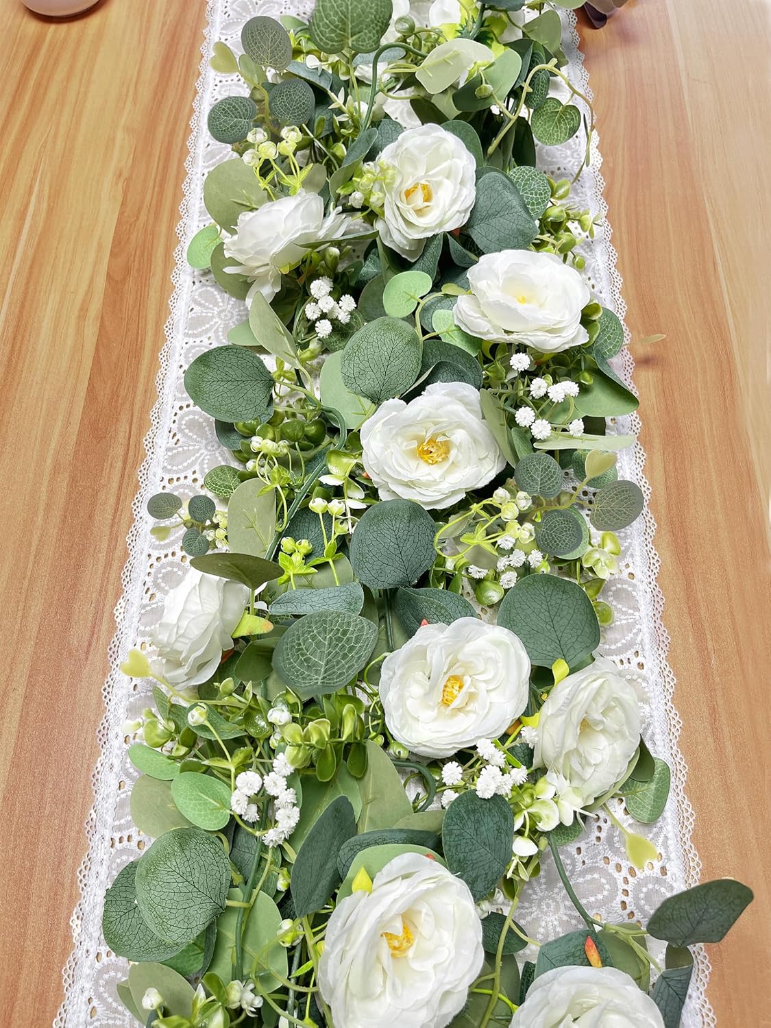 2 Pack 5.91Ft Artificial Eucalyptus Flower Garland with White Roses