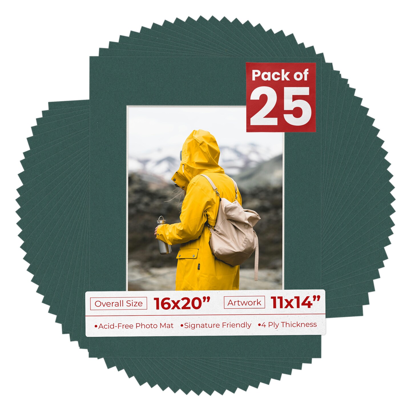 Forest Green Mat Board for 16x20 Frames - Fits 11x14 Photos, Color