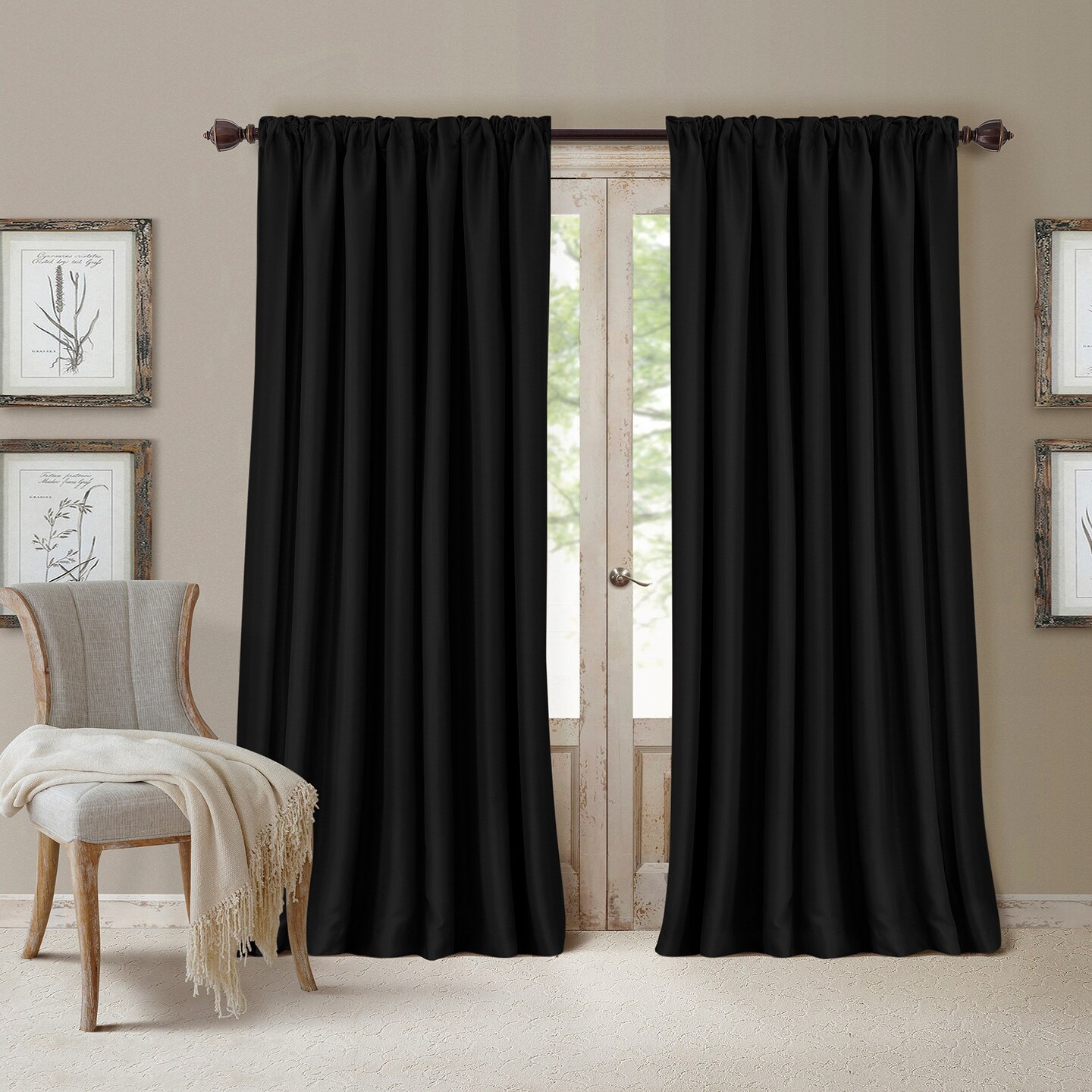 Threadmade Home All Seasons Blackout Window Curtain, Black - 52"W x 95"L