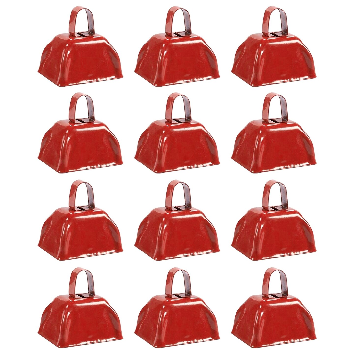 Blue Panda 12 Pack 3-inch Cowbells with Handle, Red Hand Percussion Cow Bells Noise Makers for Sporting Events, School Celebrations, Sports Parties, Football Games Noise Makers