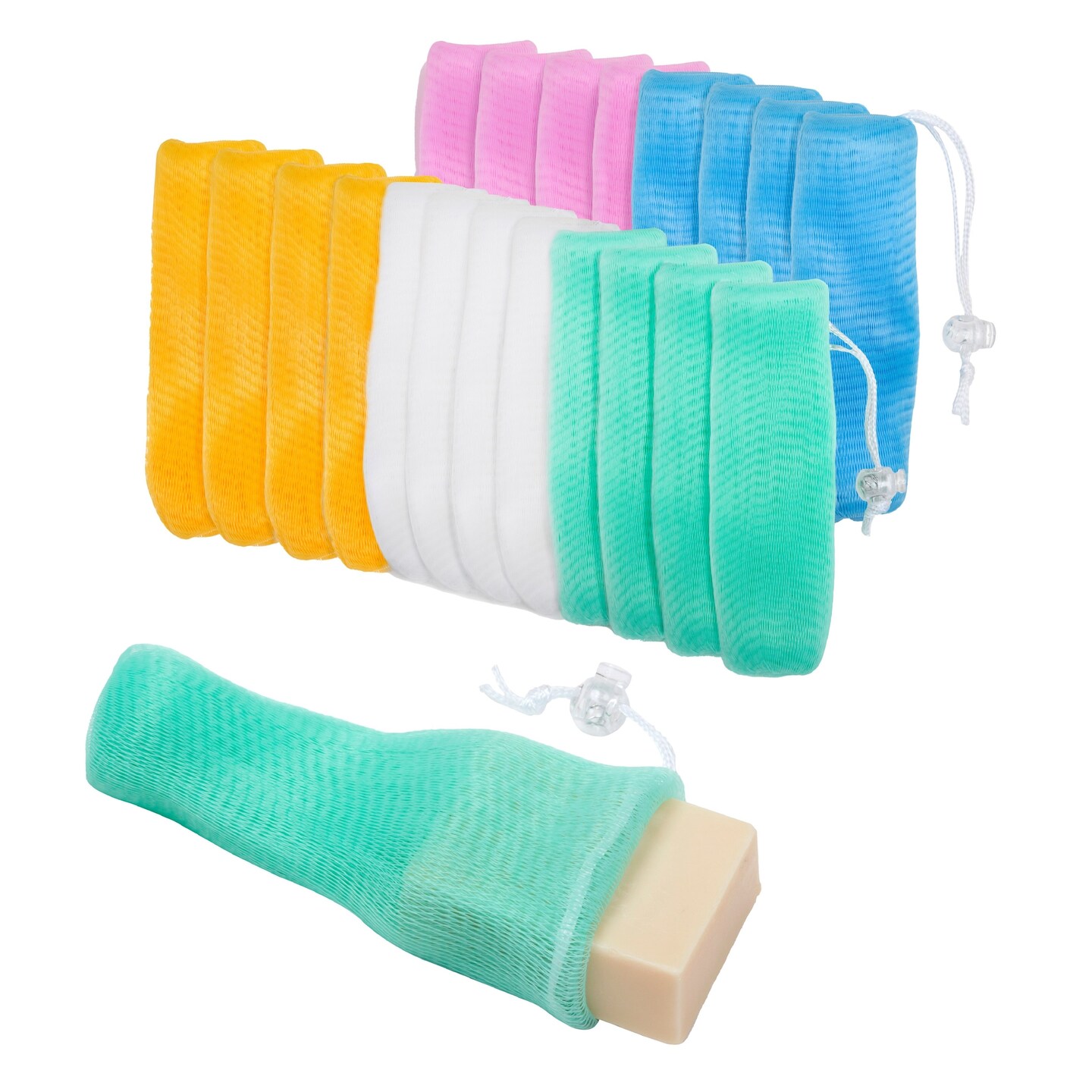 Bar Soap Saver Bags, Loofah Holder Pouches for Bath or Shower (5 Colors, 20 Count)