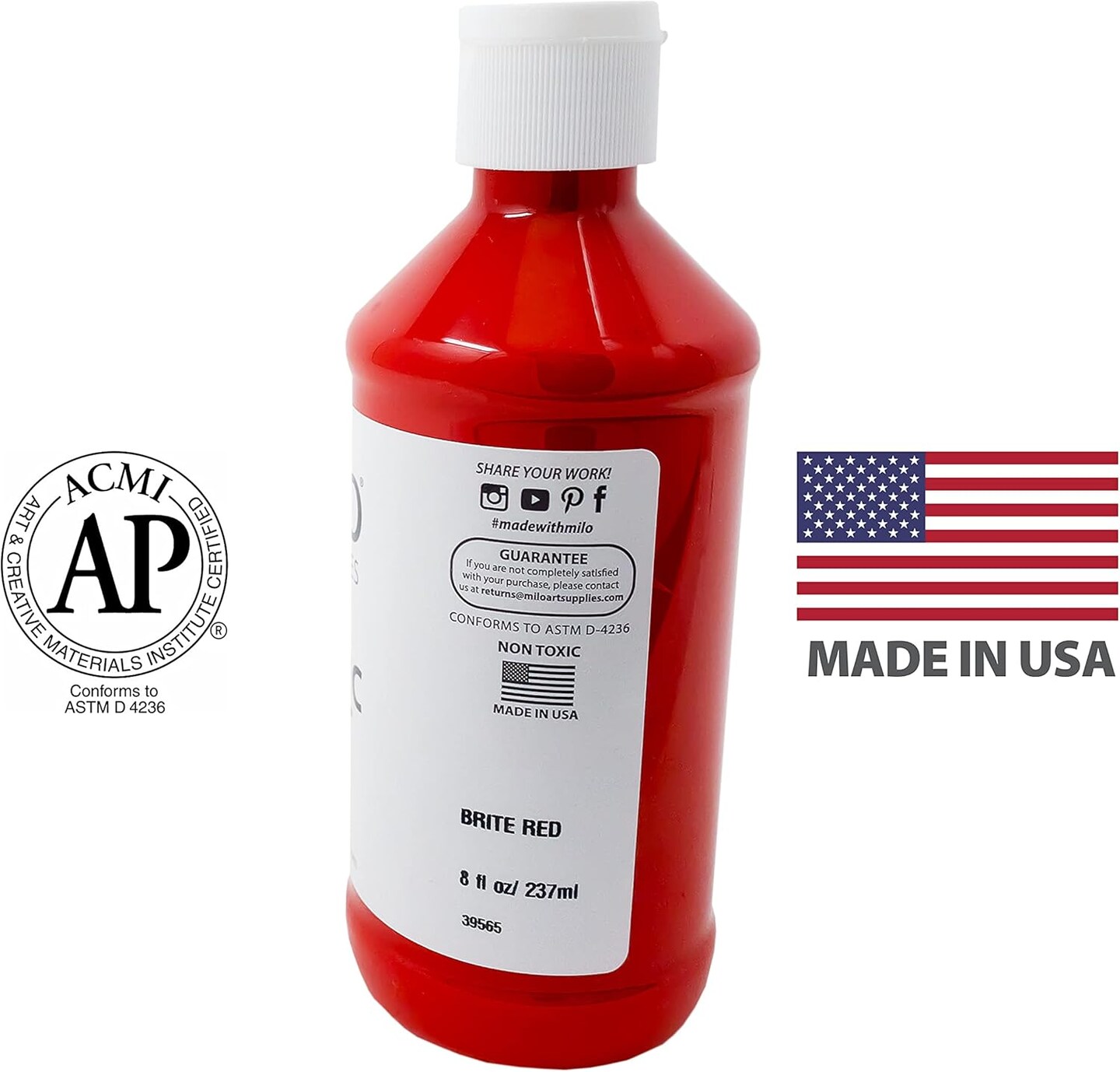 Acrylic Paint Set of 8 Colors | 8 oz Bottles | Student Primary Colors Acrylics Painting Pack | Made in the USA | Non-Toxic Art &#x26; Craft Paints for Artists, Kids, &#x26; Hobby Painters