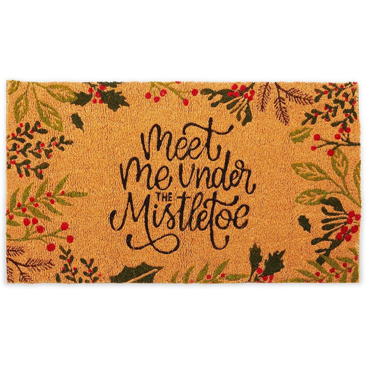 Christmas Coir Door Mat, Non-Slip Welcome Doormat for Indoor & Outdoor Entryway Decorations, 17 x 30 in