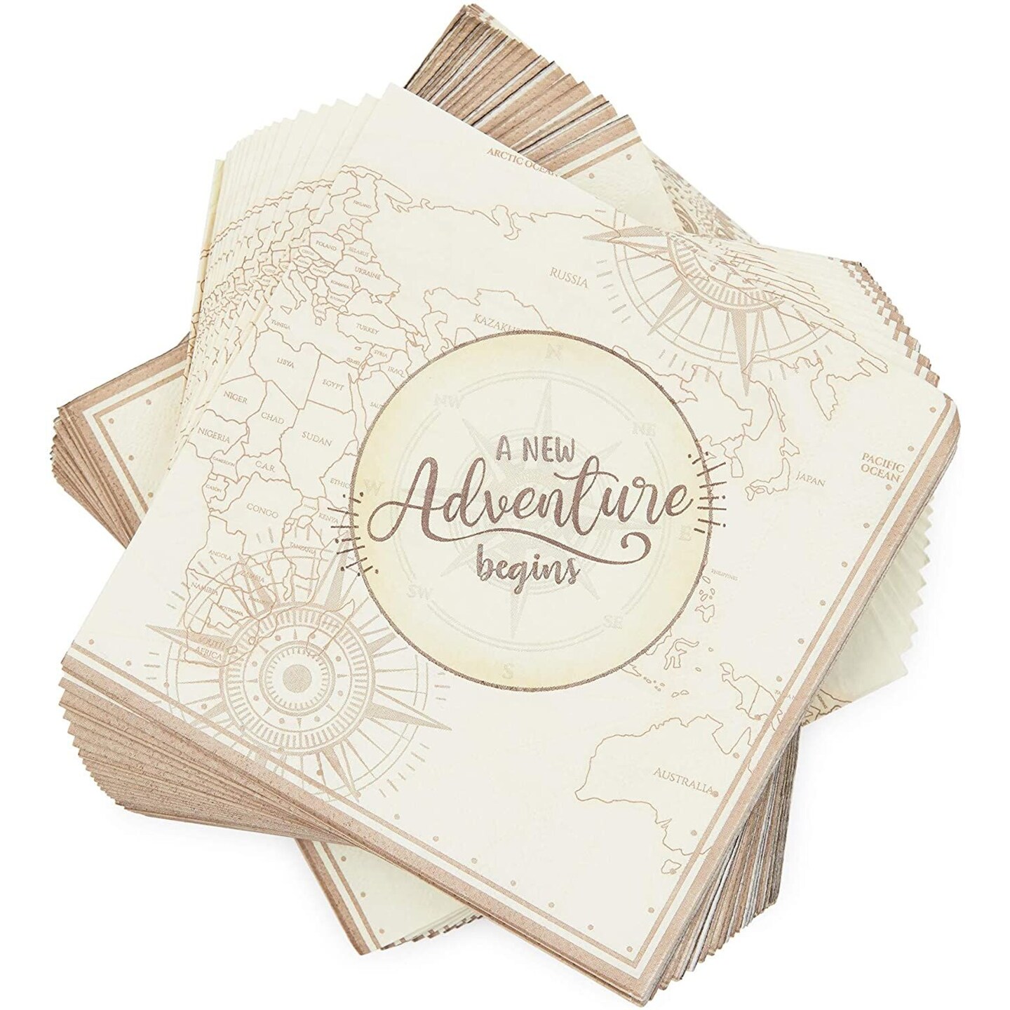 Adventure Paper Napkins for Baby Shower or Graduation Party (6.5 x 6.5 In, 100 Pack)