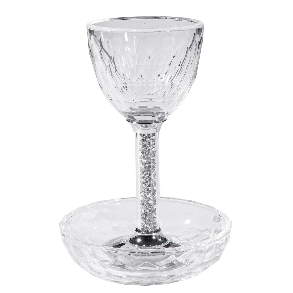 Crystal Kiddush Cup with Gemstone Stem and Tray By Kinor Decor