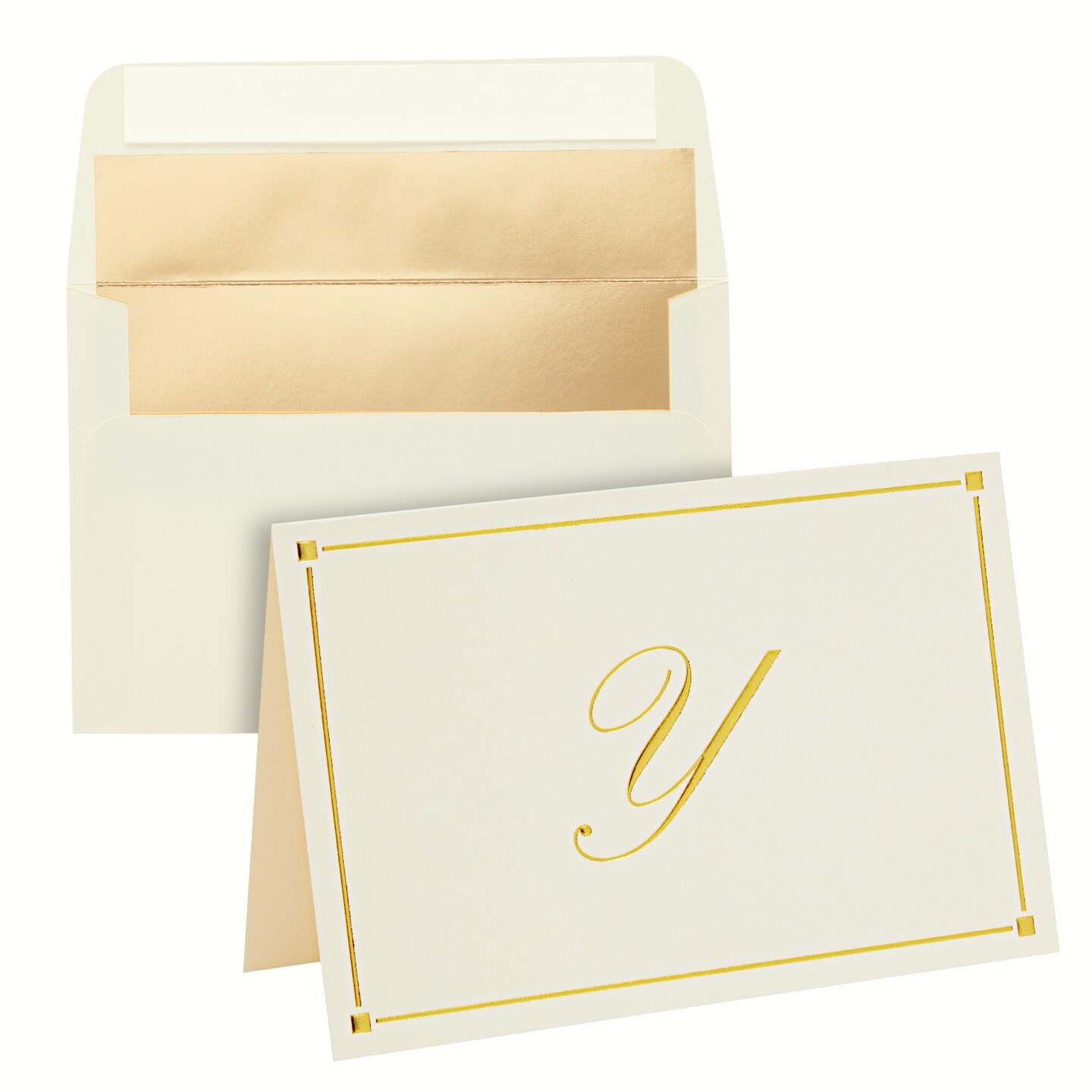 Gold Foil Letter Y Personalized Blank Note Cards with Envelopes 4x6, Initial Y Monogrammed Stationery Set (Ivory, 24 Pack)