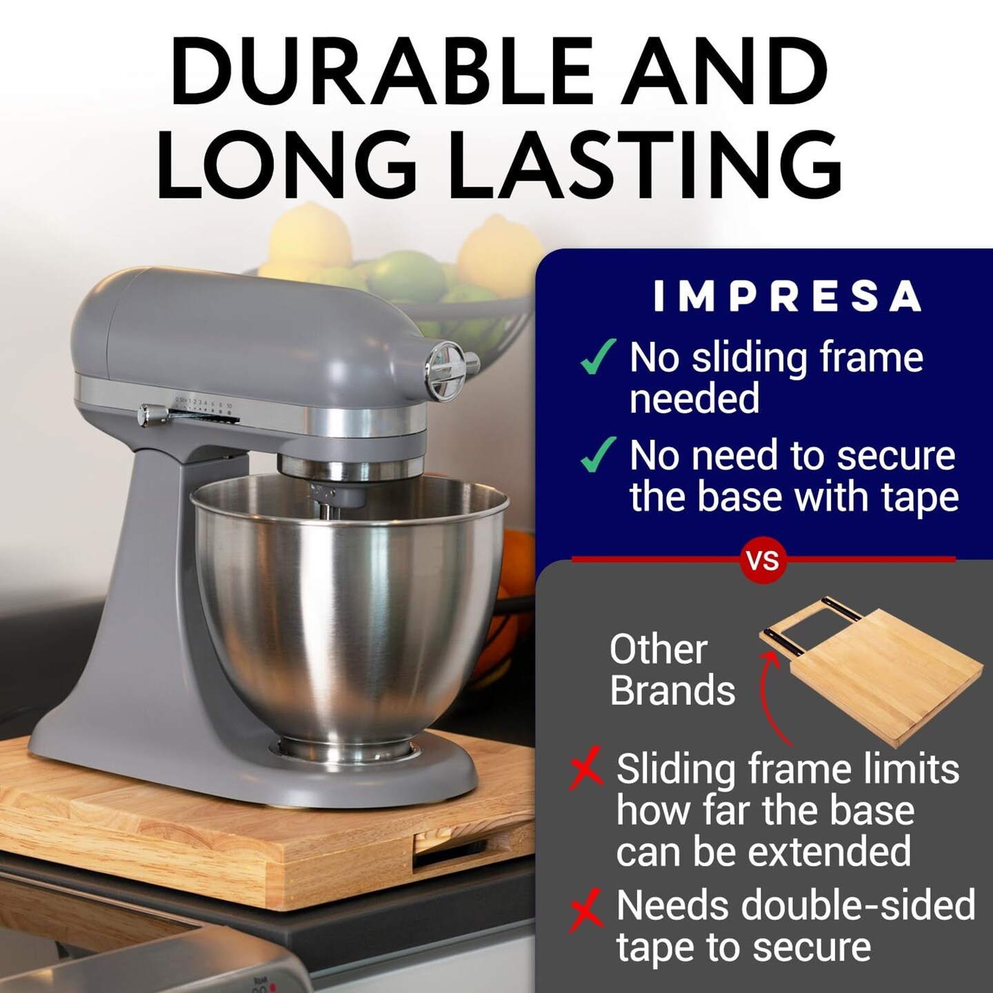 IMPRESA 2 Pack Countertop Appliance Slider -Wooden Sliding Tray for Coffee Maker &#x26; Heavy Appliances -Sliding Appliance Tray for Countertop -Large Rolling Appliance Tray -Counter Slider for Appliances