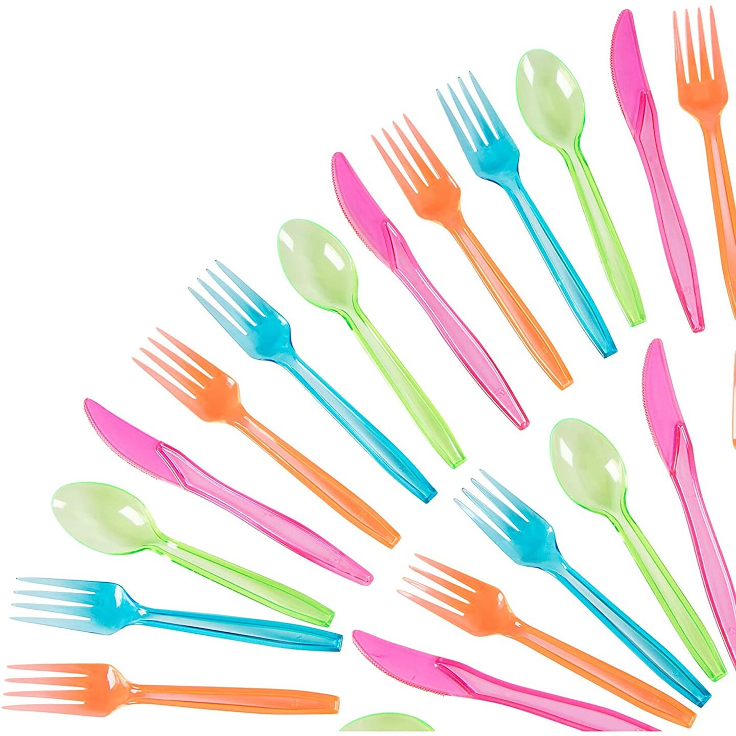 Juvale Neon Plastic Silverware Set - 216 Pieces, Multicolor - Forks, Spoons & Knives, Colorful Plastic Utensils for Luau & Pool Parties, Summer Celebrations