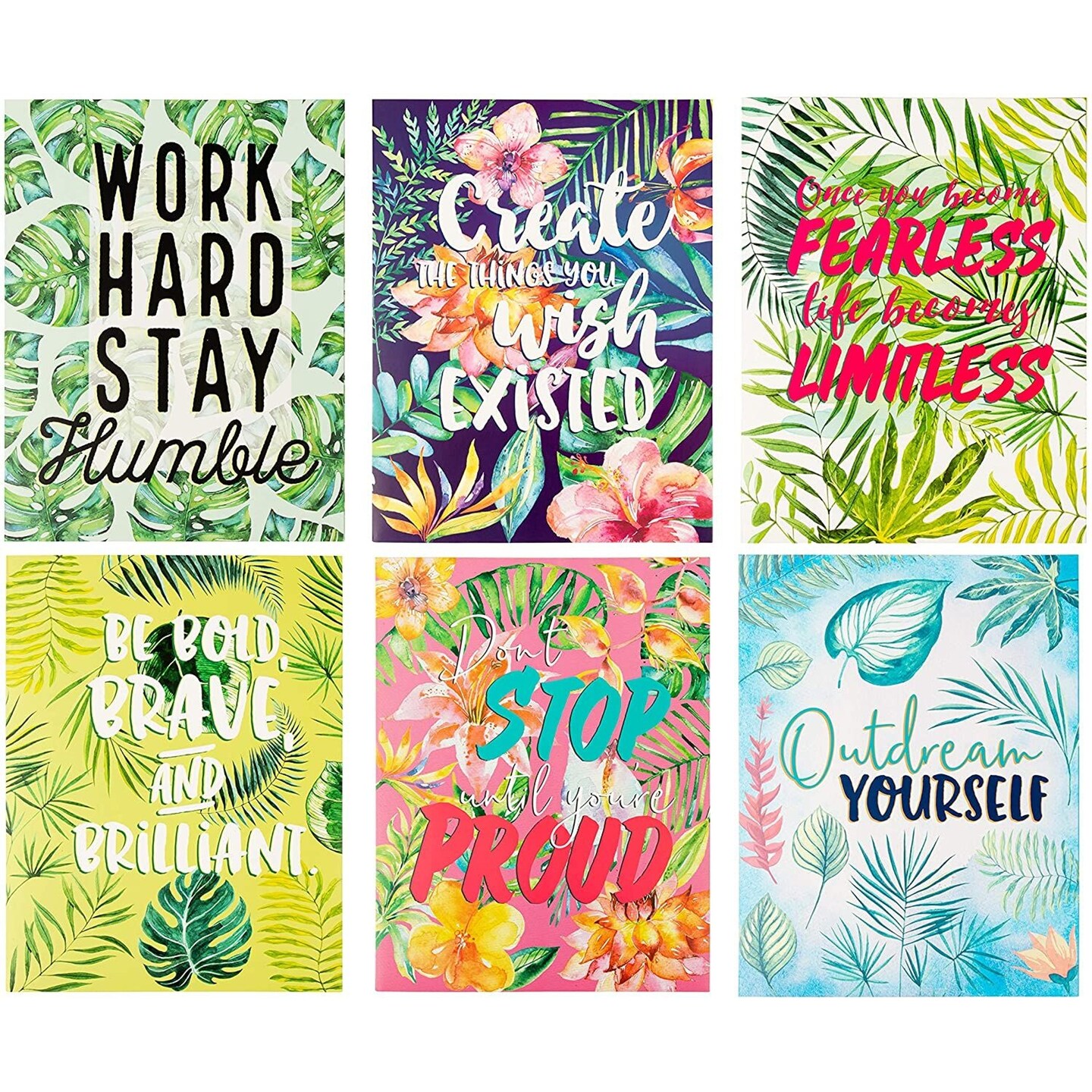 12 Pack Inspirational 2 Pocket Folders, Letter Size, 6 Decorative Motivational Designs for School, Home, Office, Women Girls (9.25 x12 inch) - Tropical