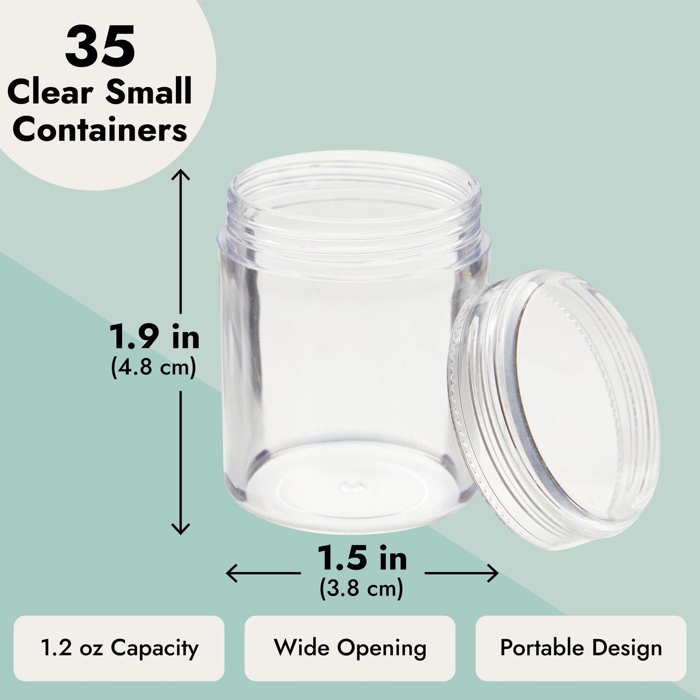 35-Pack 1.2 oz Clear Plastic Jars with Lids for Beads, Beauty Products - Small Empty Containers for Slime Supplies and Ingredients
