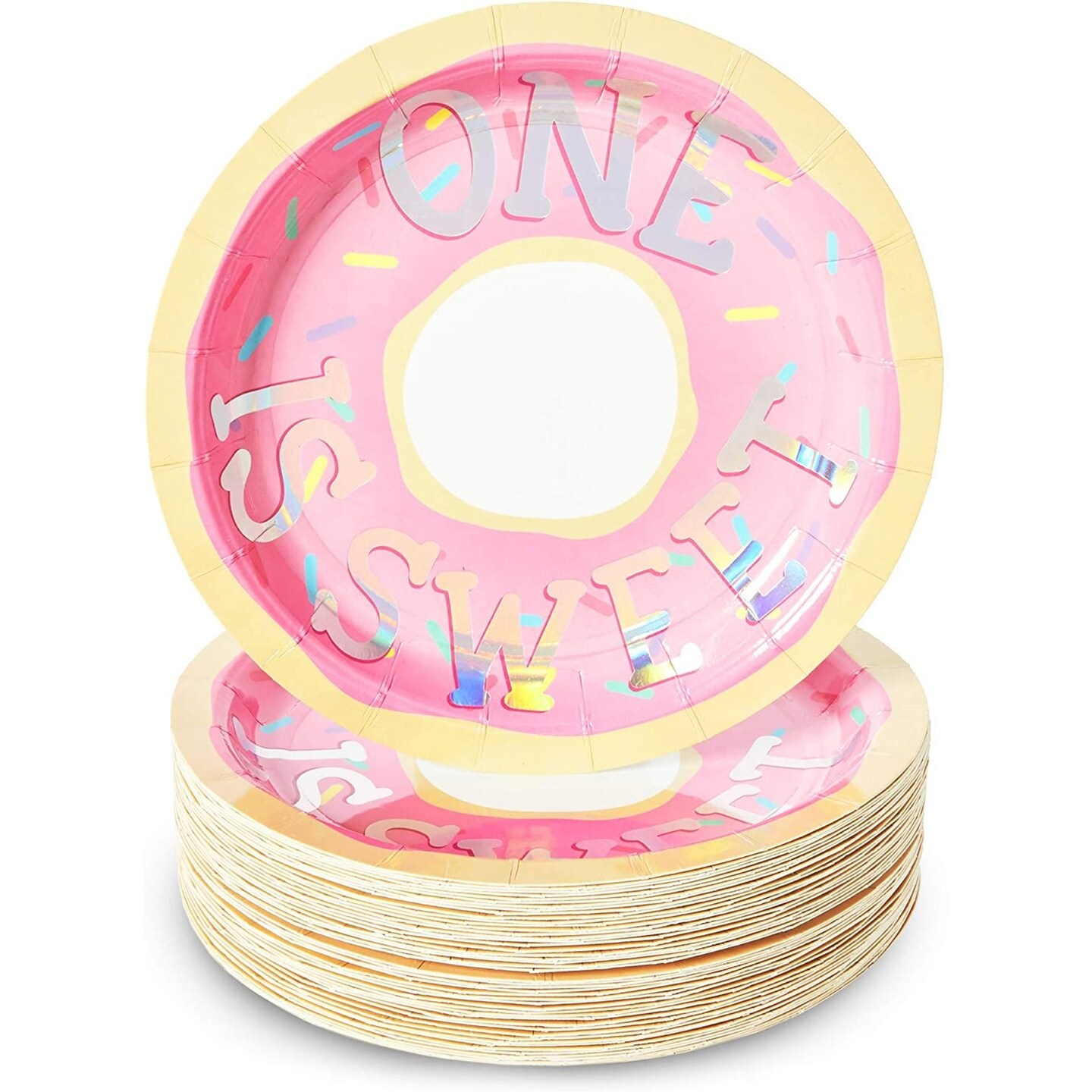 One is Sweet Donut Paper Plates for 1st Birthday Party (7.3 In, 48 Pack)